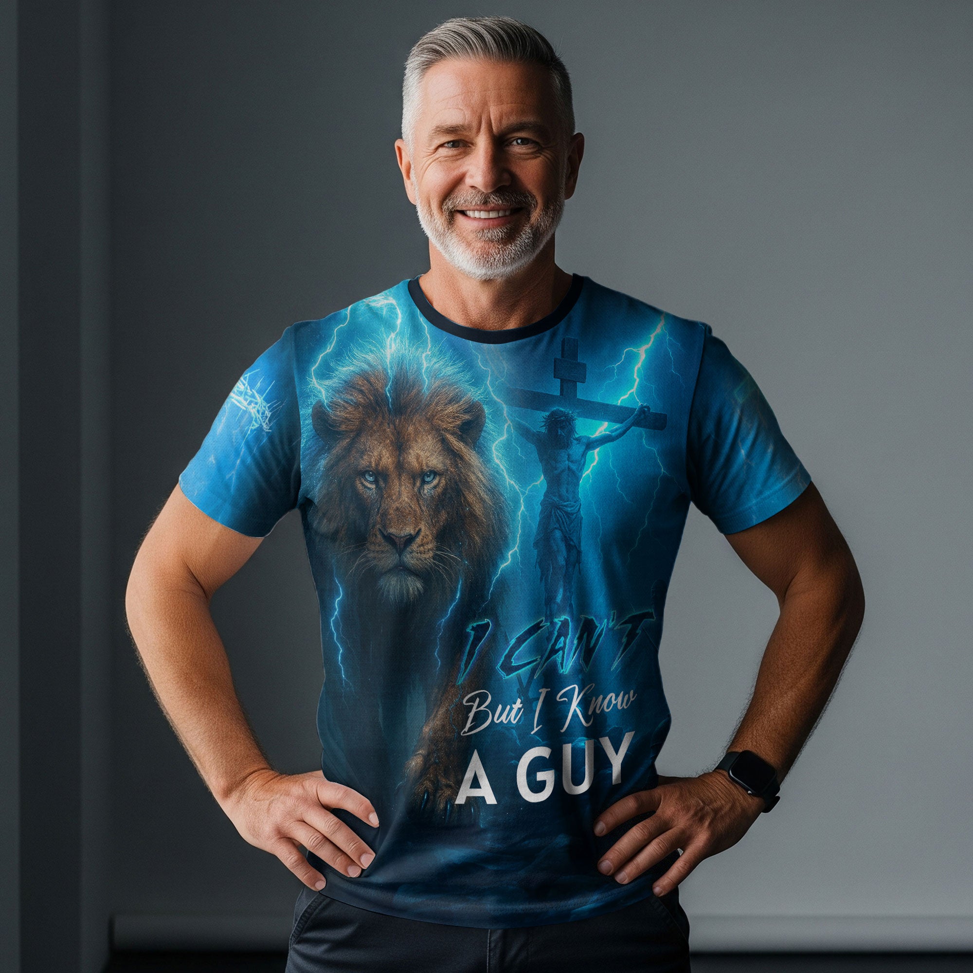 RustField Co, I Can't But I Know A Guy Lightning Lion of Judah Armor - Christian Tee Shirts for Men, Freedom Shirts - Rust Field Wear