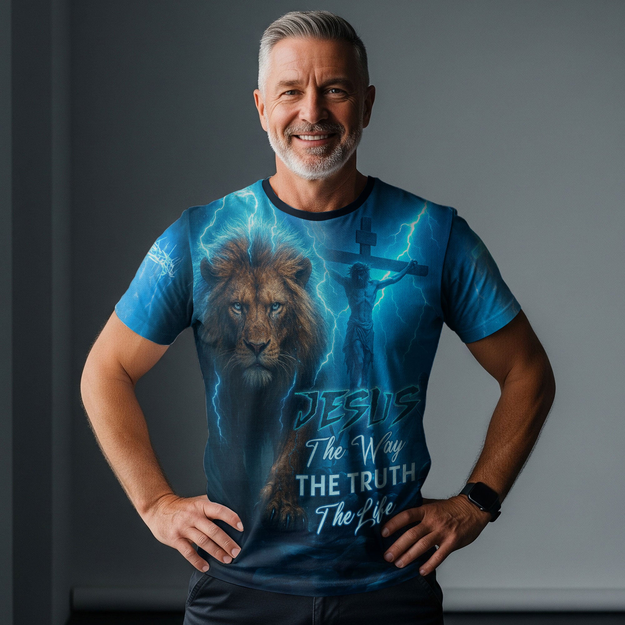 RustField Co Christian Tee Shirts - Jesus The Way The Truth The Life Lion Thunder Edition, Freedom Shirts for Men - Rust Field Wear