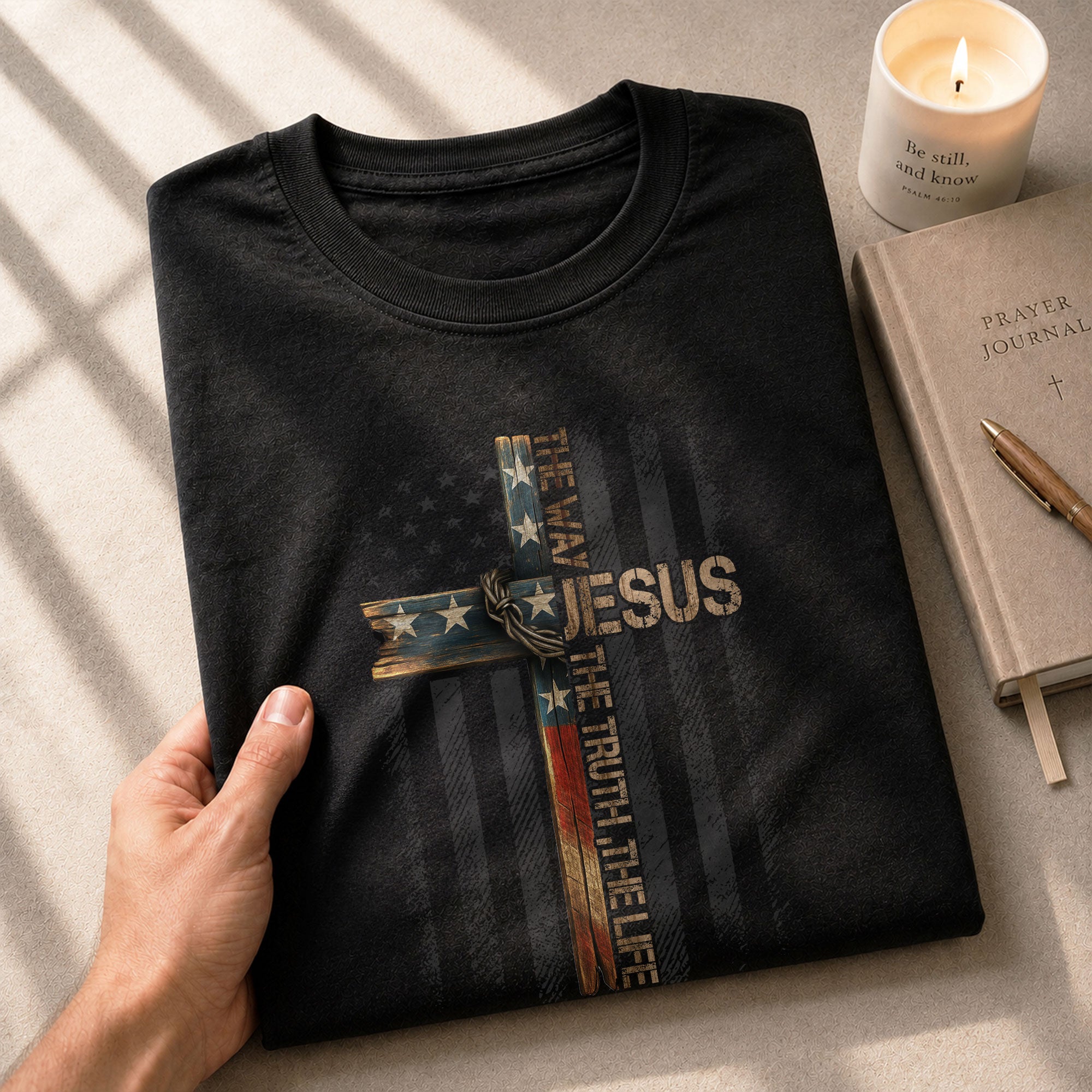 Jesus The Way The Truth The Life American Flag Cross, Christian Shirts for Men - Christian Tee Shirts - Rust Field Wear