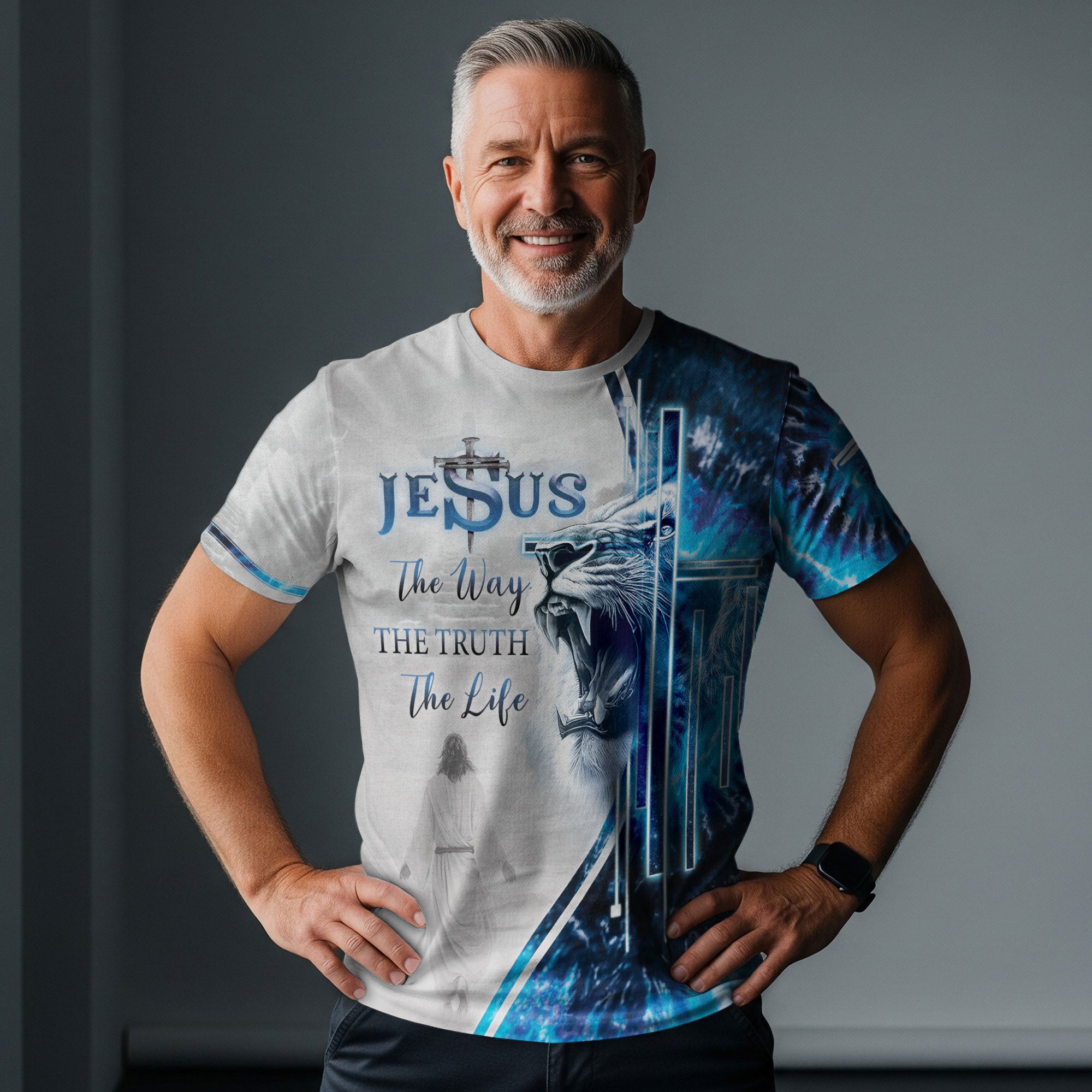 Christian Tee Shirts for Men, RustField Co - The Way The Truth The Life John 14 6 Roaring Lion, Freedom Shirts - Rust Field Wear