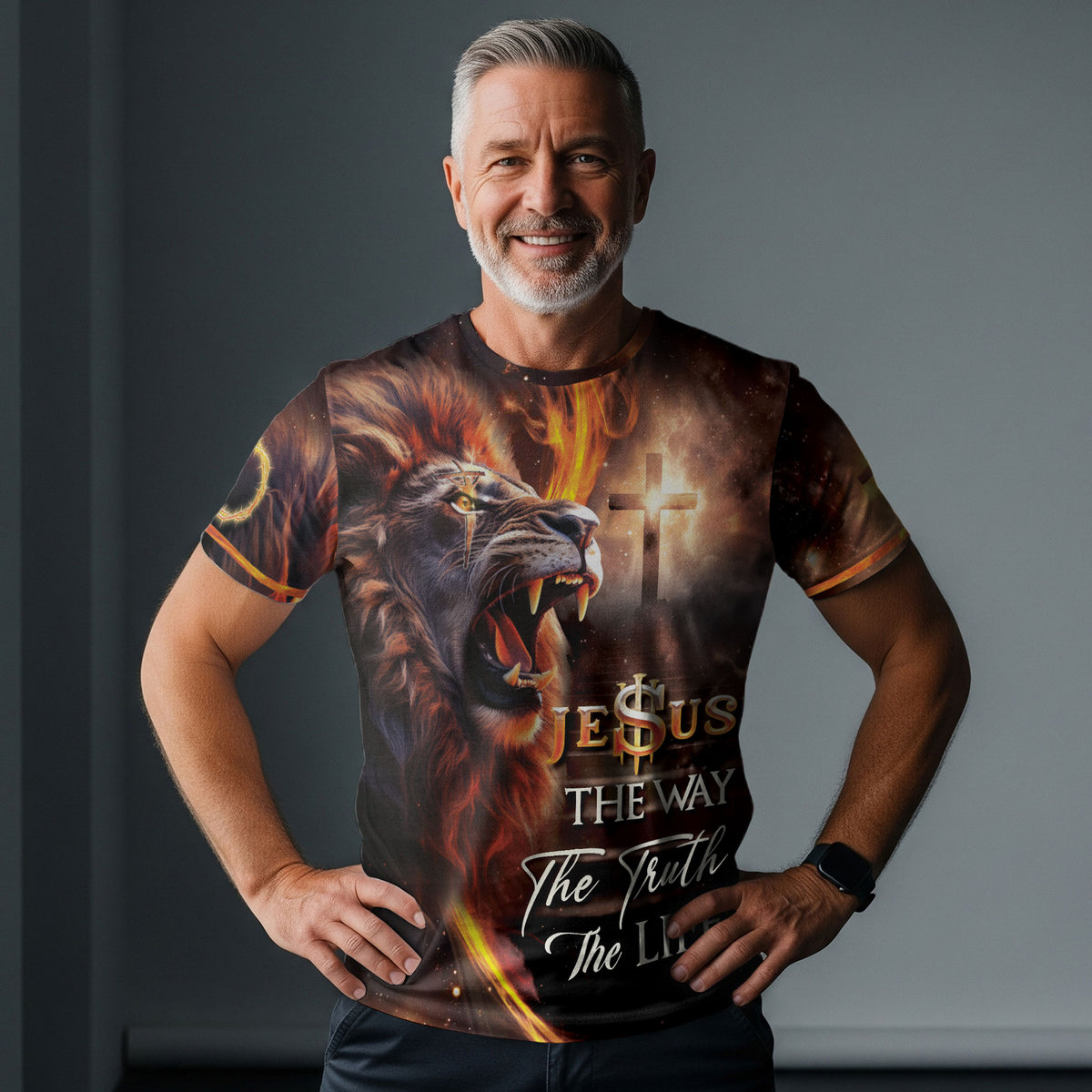 Freedom Shirts for Men, Jesus The Way The Truth The Life Cross and Lion Fire - Christian Tee Shirts, RustField Co - Rust Field Wear