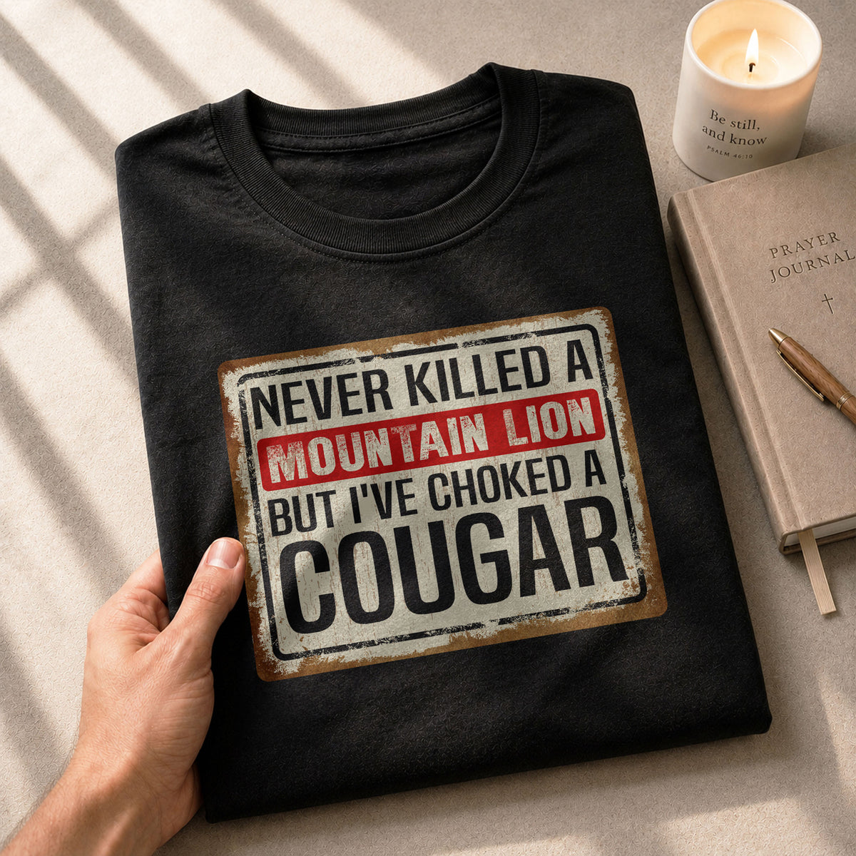 Never Killed A Mountain Lion But Ive Choked A Cougar Retro Plate Graphic T-Shirt