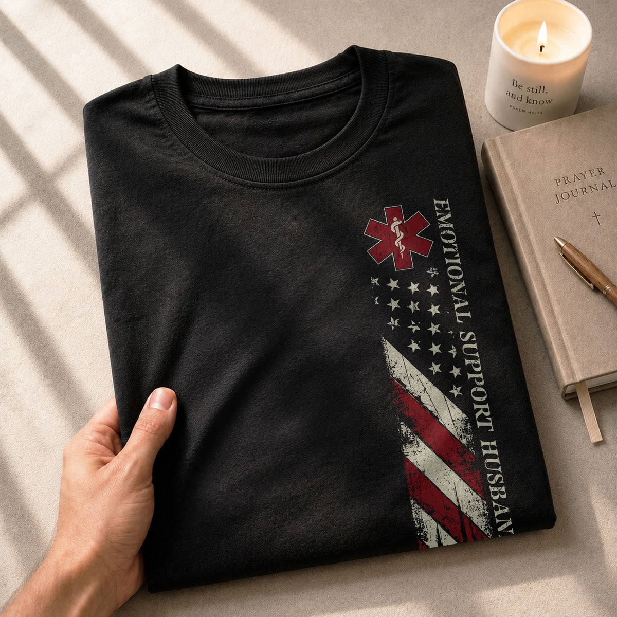 Emotional Support Husband Do Not Pet Sarcastic Flag Tee Shirt Casual Cotton Apparel