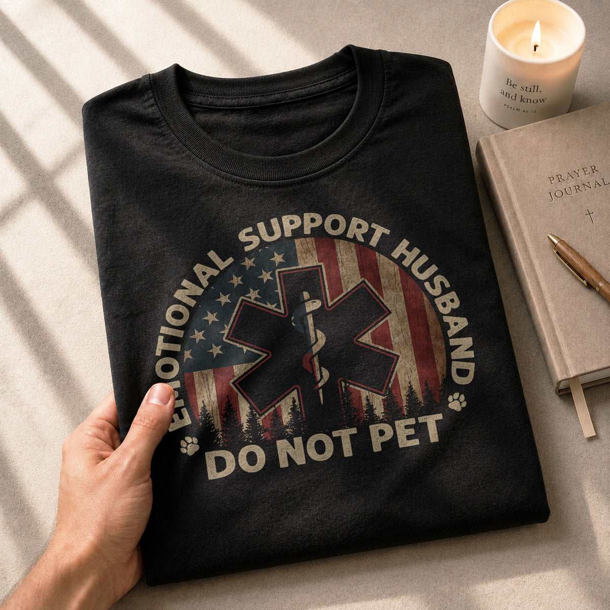 Emotional Support Husband Do Not Pet Humorous Star Graphic Tee Shirt Cotton Apparel