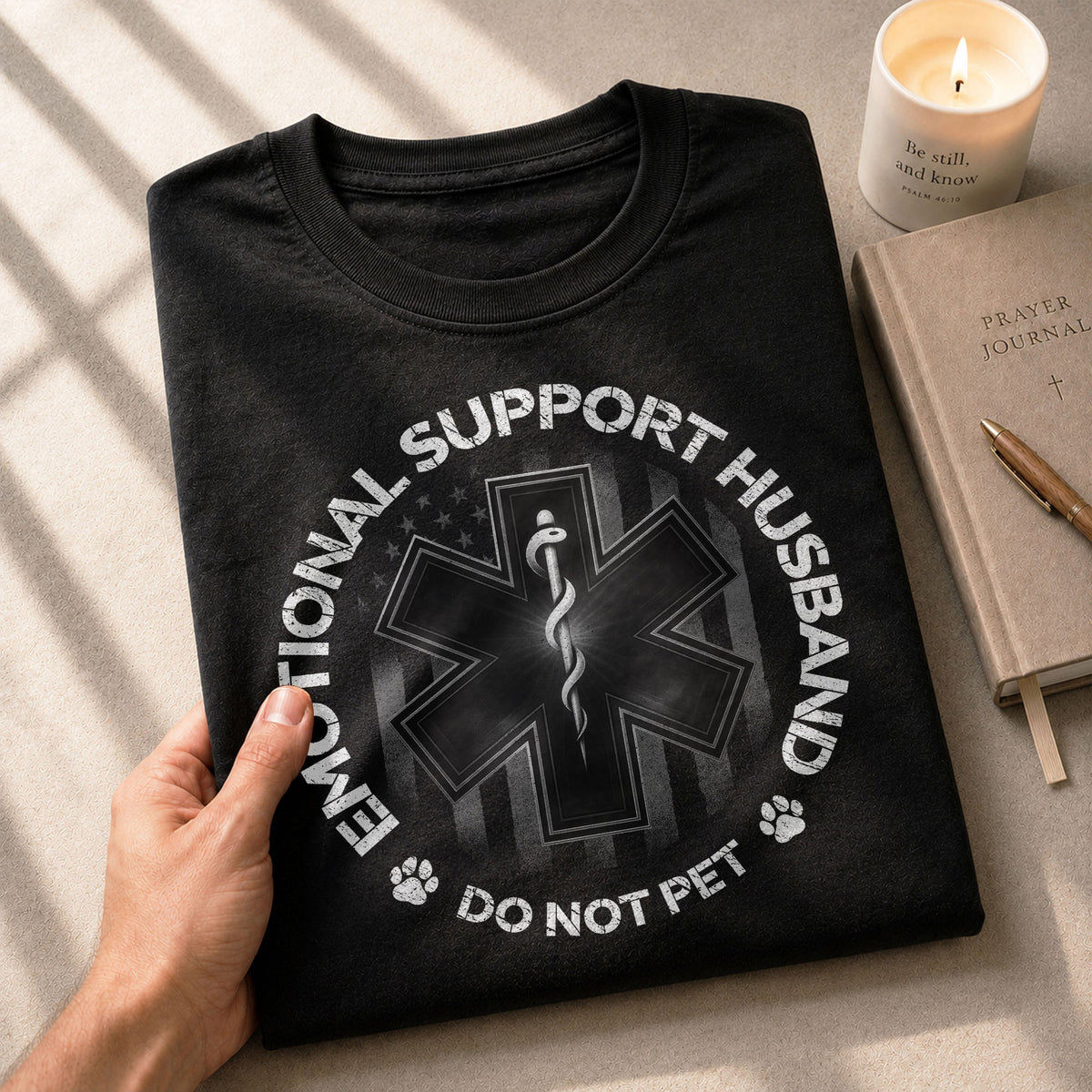 Emotional Support Husband Do Not Pet Comical Emblem Tee Shirt Casual Cotton Gear
