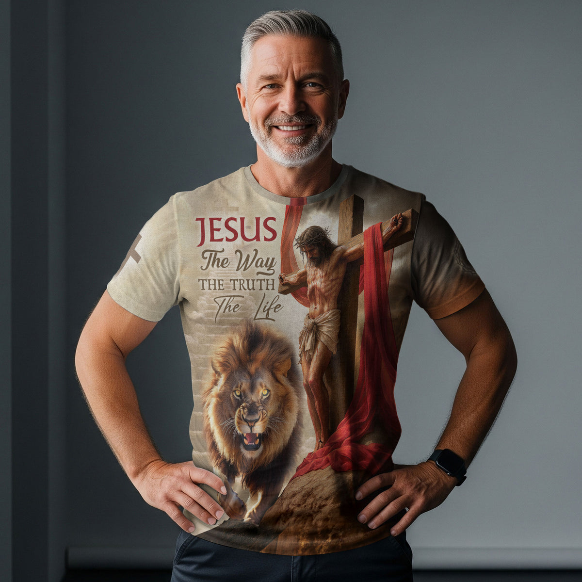 Jesus The Way The Truth The Life Lion and Cross Christian Tee Shirts - Freedom Shirts for Men, RustField Co - Rust Field Wear
