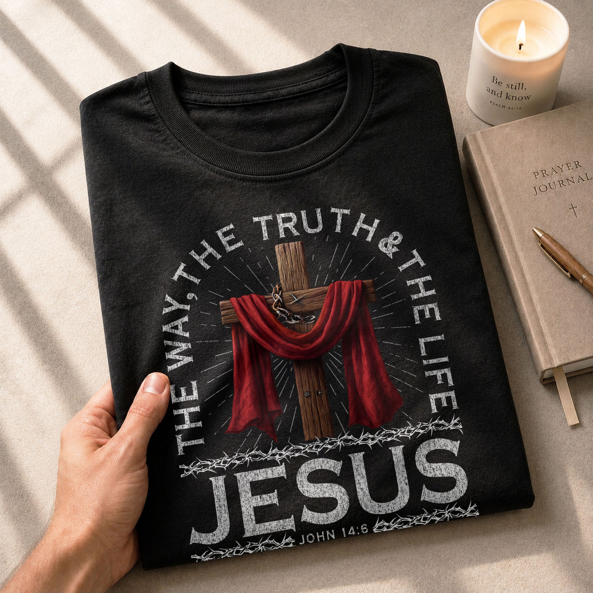 The Way The Truth The Life John 14:6 Jesus Cross Red Cloth, Christian Tee Shirts - Faith Shirts for Men - Rust Field Wear