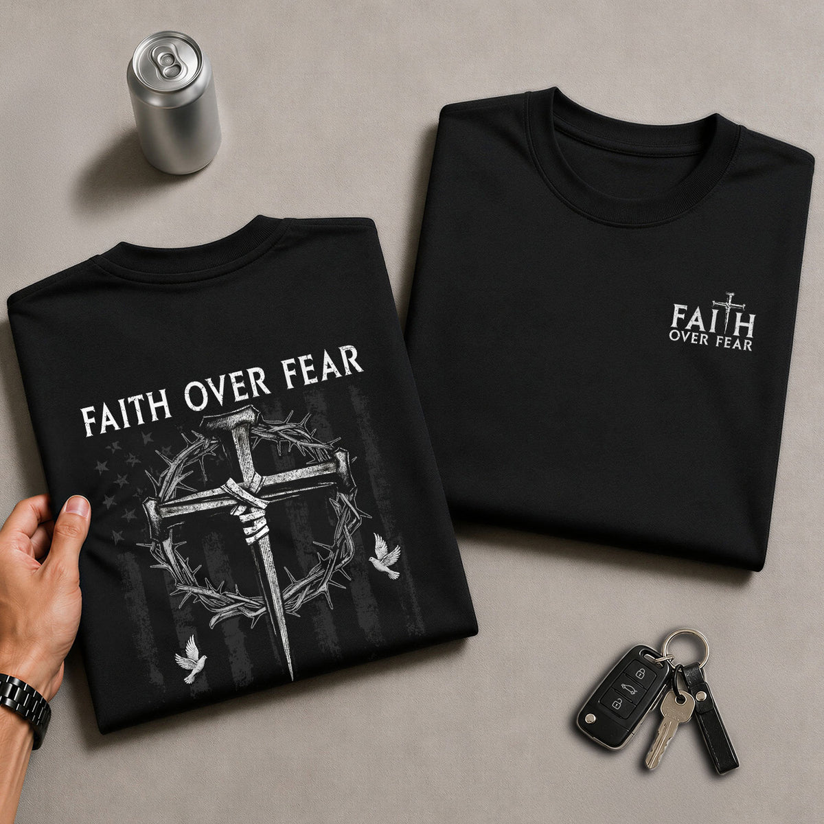 Faith Over Fear Cross Crown of Thorns Christian - Christian Shirts for Men, Faith Based Christian Tee Shirts - Rust Field Wear