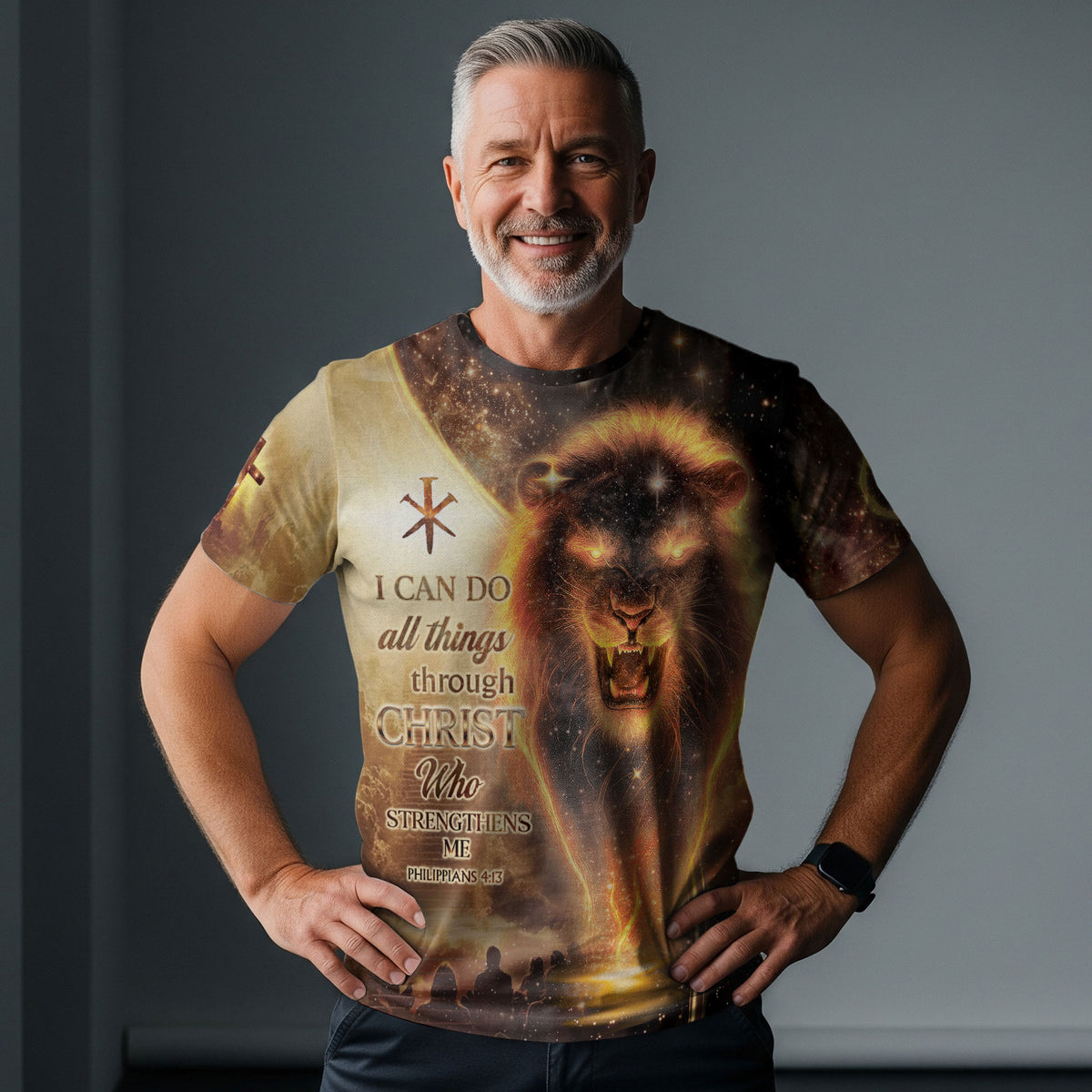Christian Tee Shirts, I Can Do All Things Through Christ Lion and Cross - Freedom Shirts for Men, RustField Co - Rust Field Wear