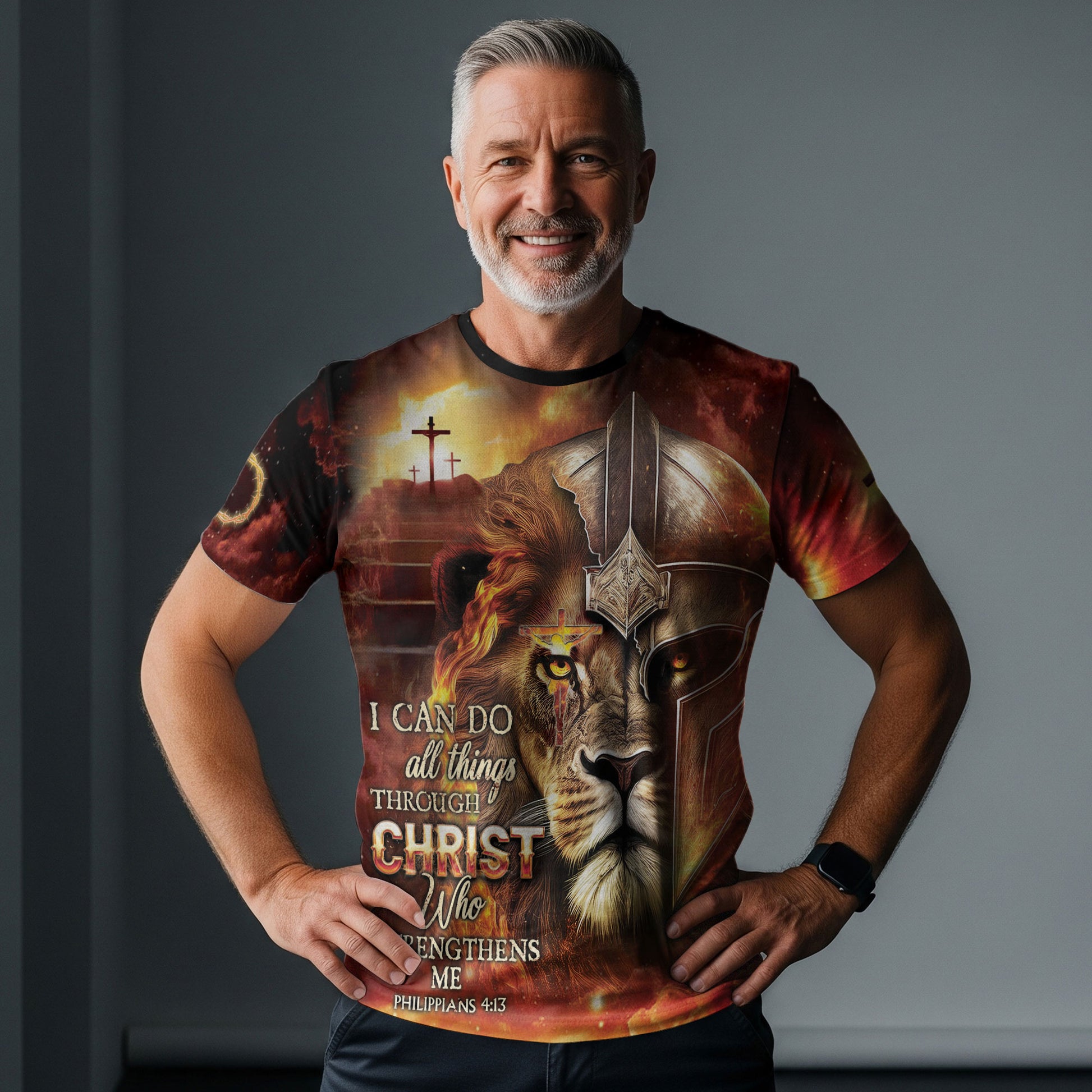 I Can Do All Things Through Christ Lion Warrior Cross - Christian Tee Shirts for Men, Freedom Shirts, RustField Co - Rust Field Wear