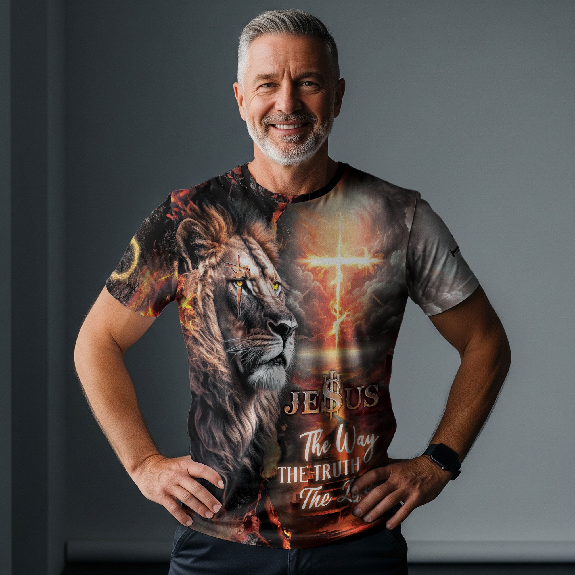 RustField Co, Jesus The Way The Truth The Life Lion Cross - Christian Tee Shirts for Men, Freedom Shirts - Rust Field Wear