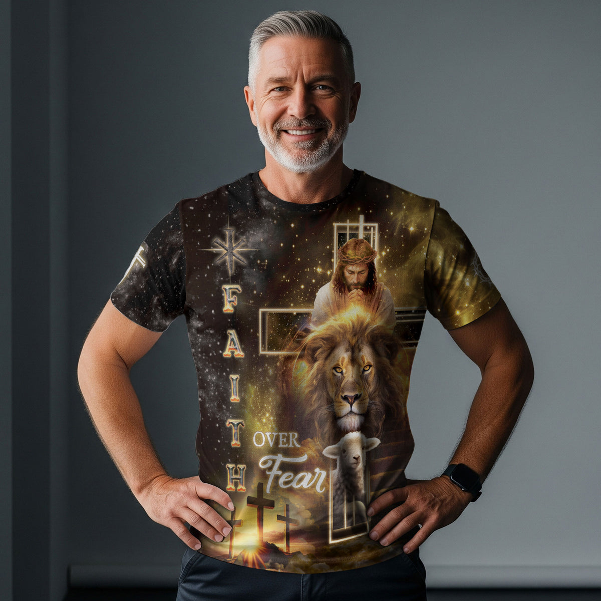 RustField Co, Faith Over Fear Cross - Christian Tee Shirts for Men, Freedom Shirts - Rust Field Wear
