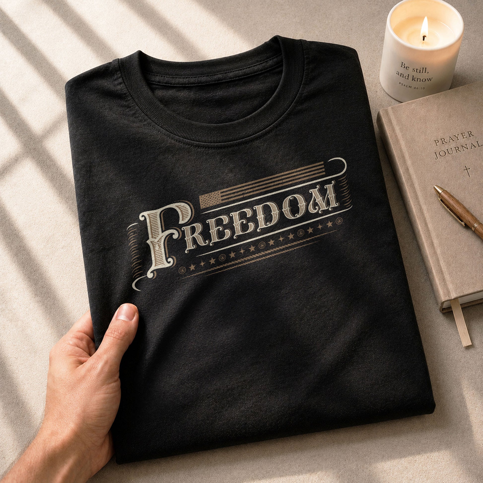 Vintage 'Freedom' Script - Freedom T Shirt, Patriotic Shirts for Men - Rust Field Wear