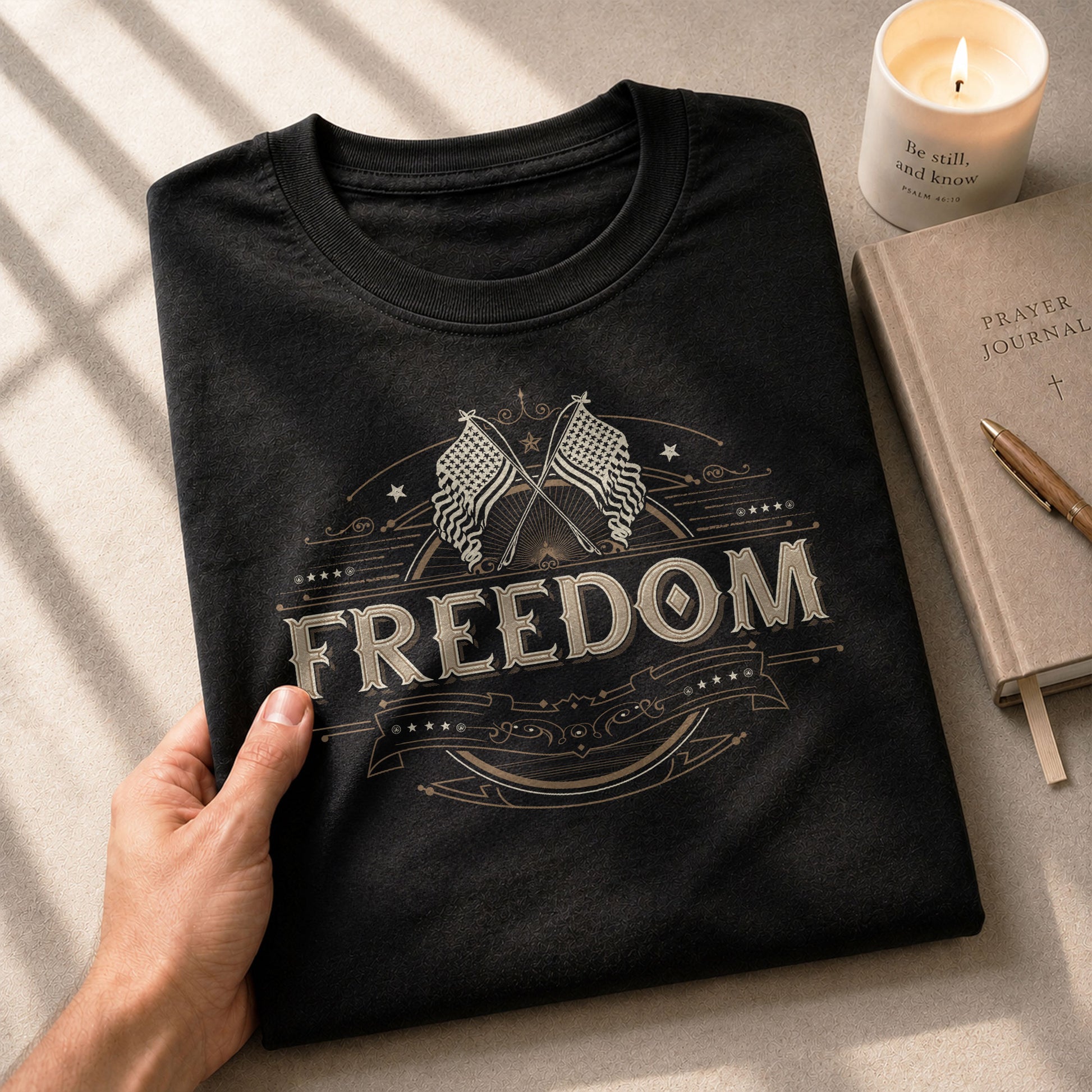Freedom T Shirt, Freedom Heritage Patriotic American Flag Tribute - Freedom Shirts for Men - Rust Field Wear