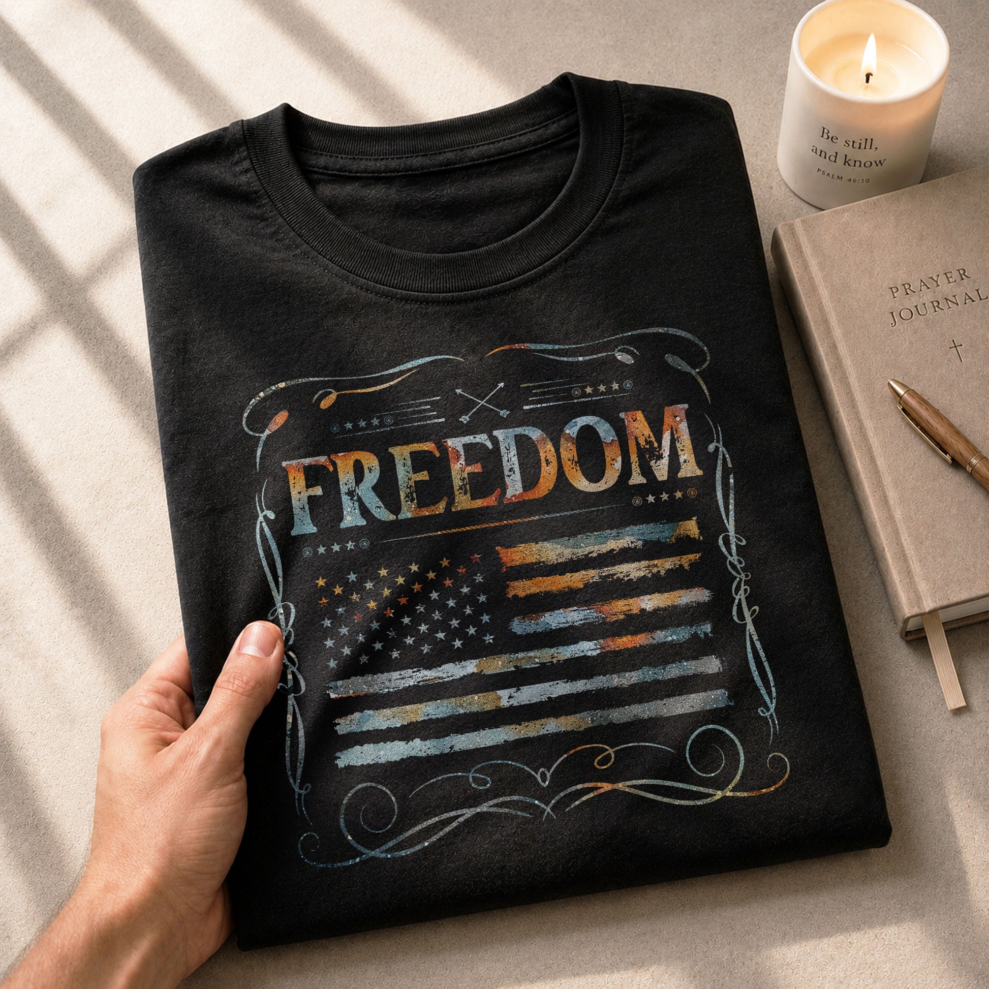 Freedom Shirts for Men, Freedom Rustic Flag Patriotic Tribute - Patriotic T Shirts - Rust Field Wear