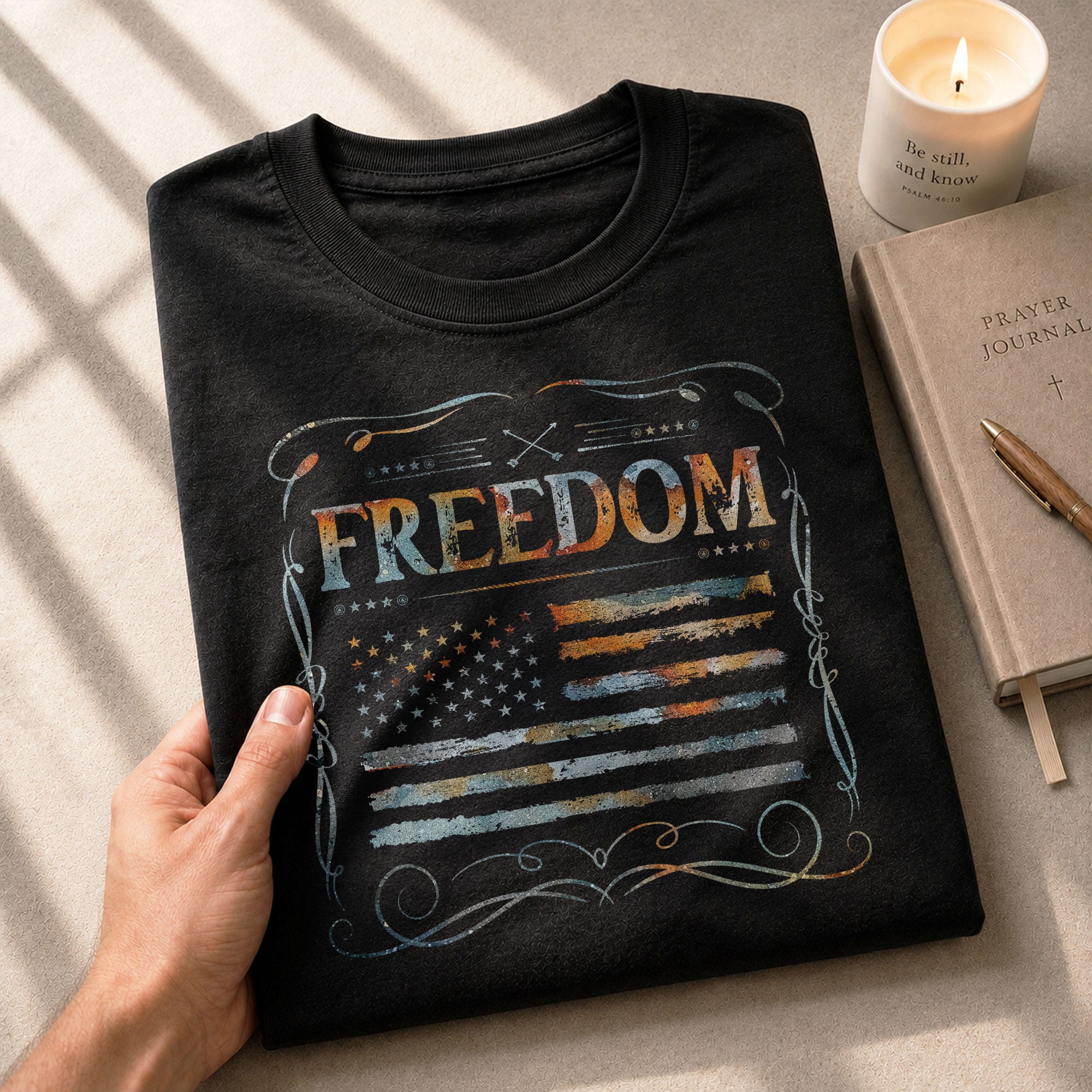 Freedom Shirts for Men, Freedom Rustic Flag Patriotic Tribute - Patriotic T Shirts - Rust Field Wear