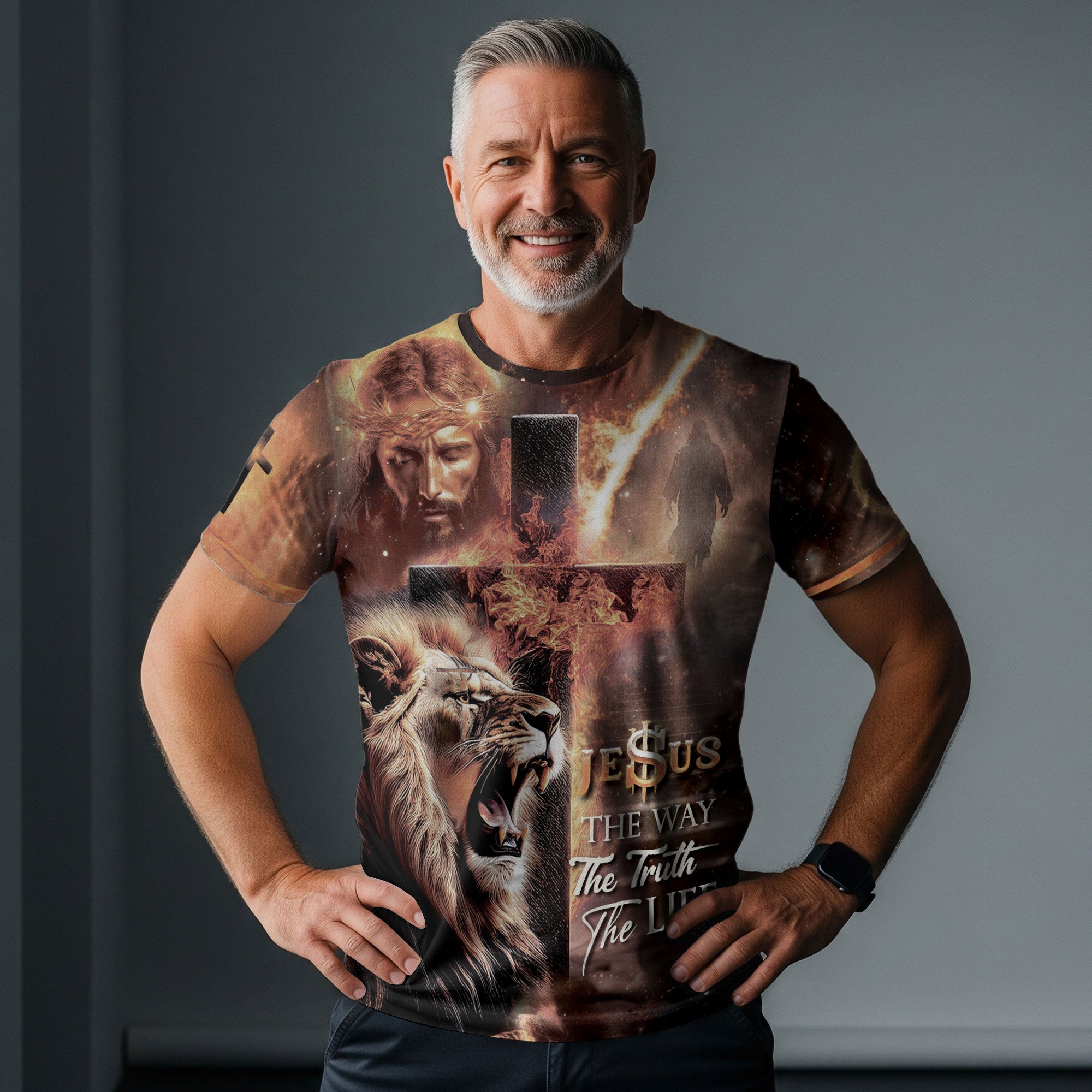 RustField Co, The Way The Truth The Life Lion and Cross - Christian Tee Shirts for Men, Freedom Shirts - Rust Field Wear