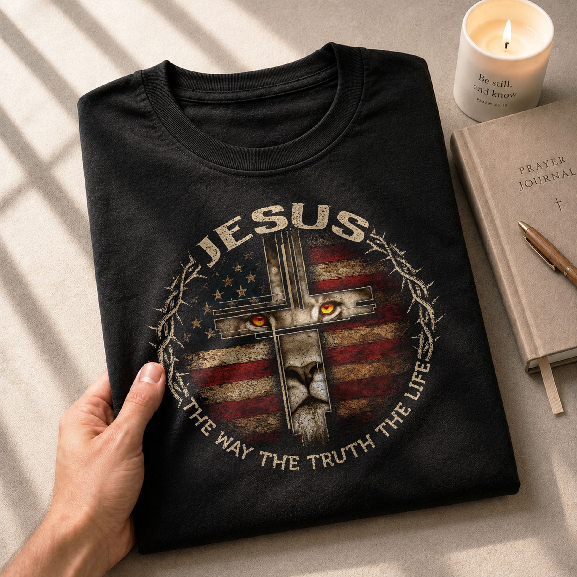 Jesus Lion Cross The Way The Truth The Life, Christian Tee Shirts - Faith Shirts for Men - Rust Field Wear