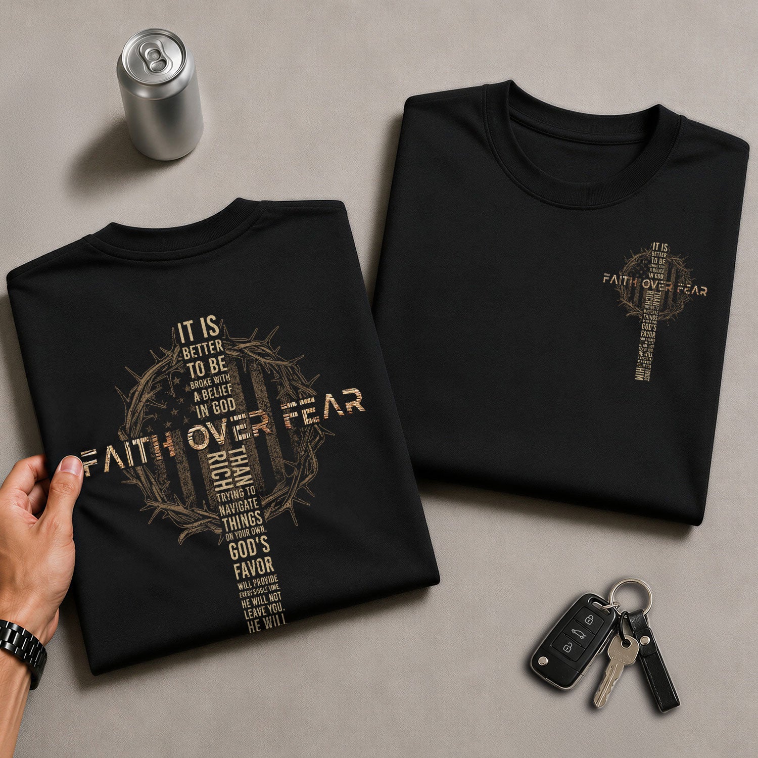 Faith Over Fear Crown of Thorns Cross Scripture - Christian Tee Shirts, Christian Shirts for Men - Rust Field Wear
