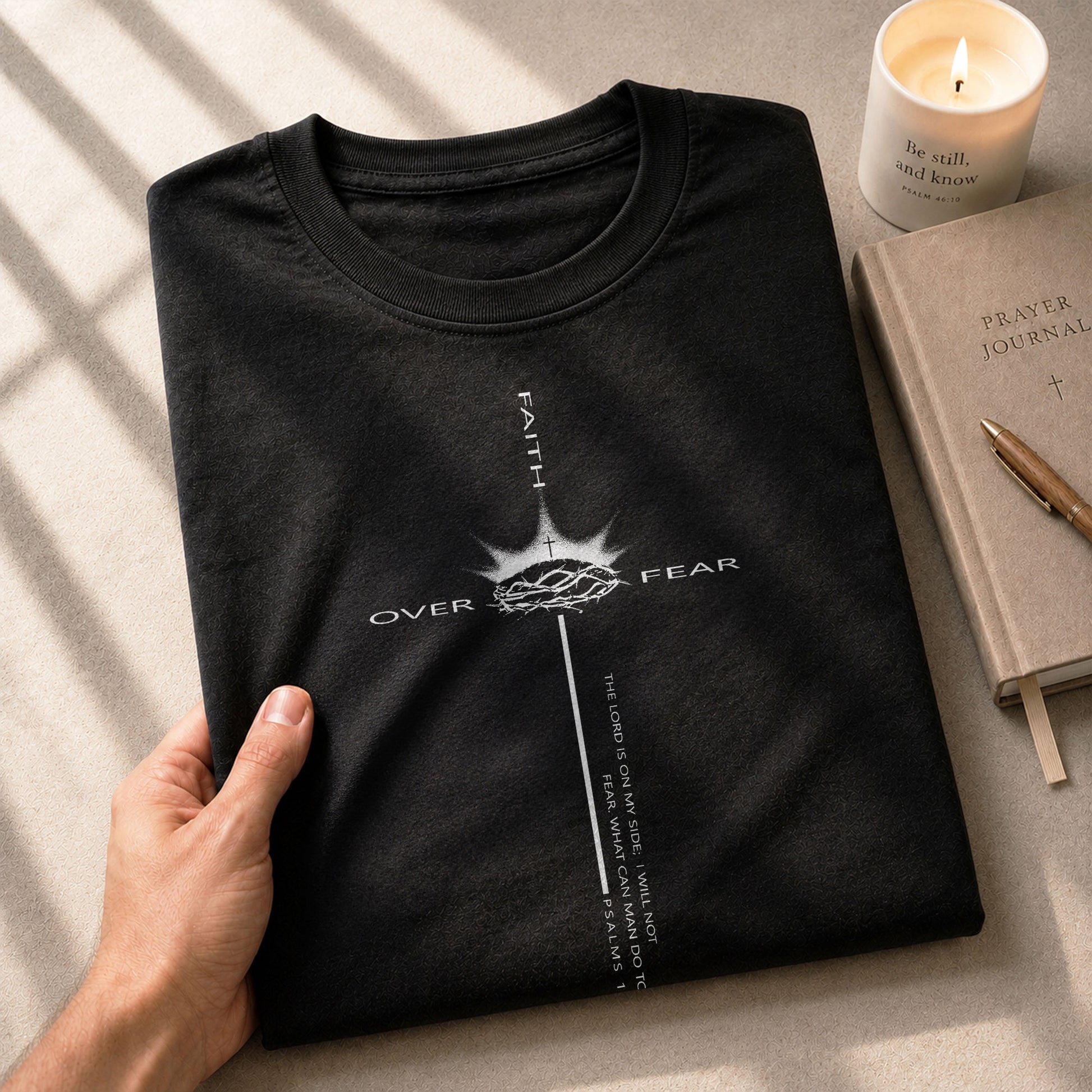 Faith Over Fear Crown of Thorns Psalm 118:6 - Christian Shirts for Men, Faith Based Christian Tee Shirts - Rust Field Wear