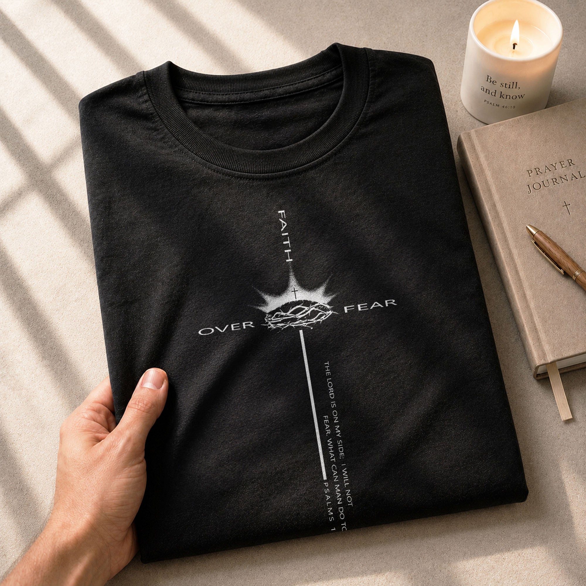 Faith Over Fear Crown of Thorns Psalm 118:6 - Christian Shirts for Men, Faith Based Christian Tee Shirts - Rust Field Wear