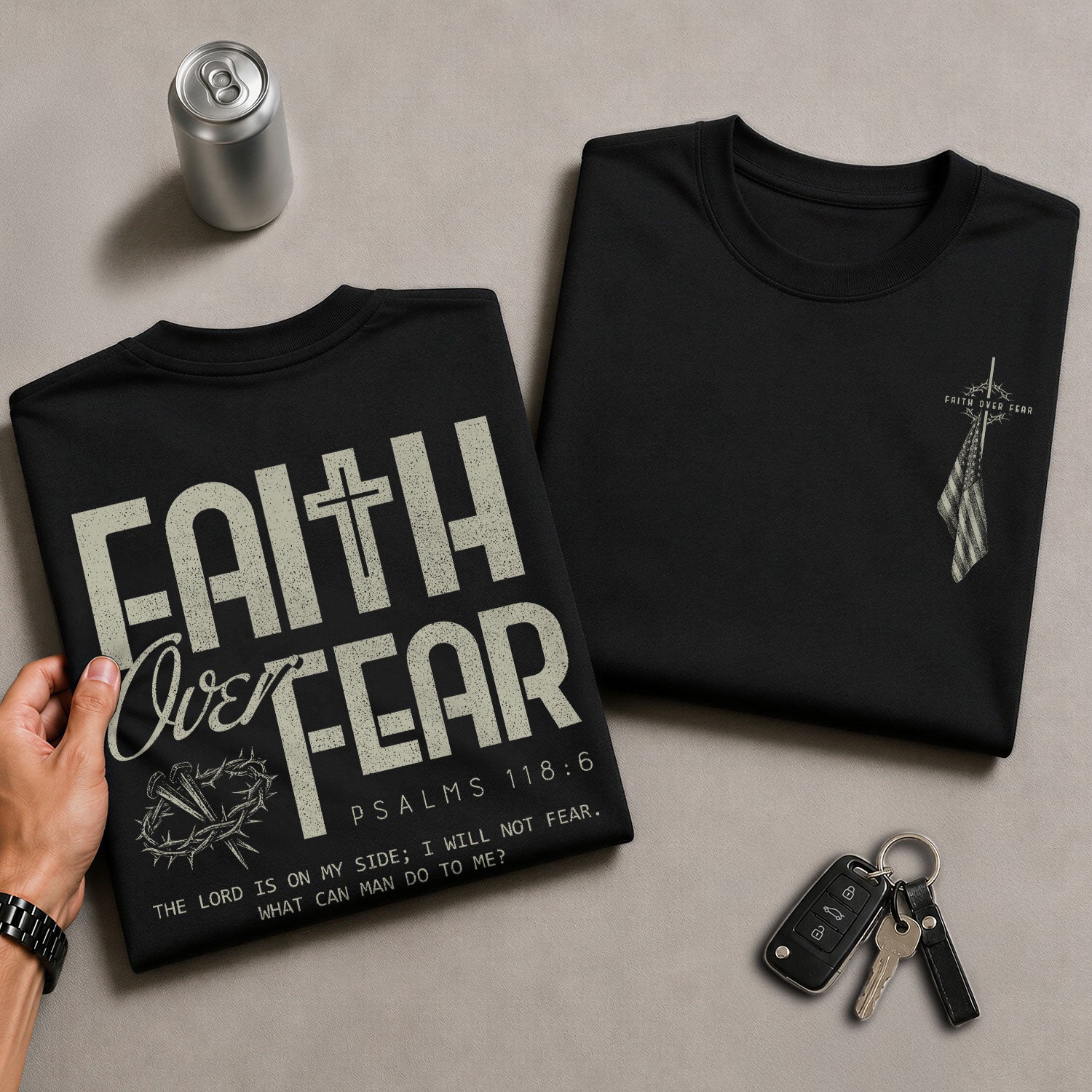 Christian Shirts for Men - Faith Over Fear Psalm 118:6 Crown of Thorns, Christian Tee Shirts - Rust Field Wear