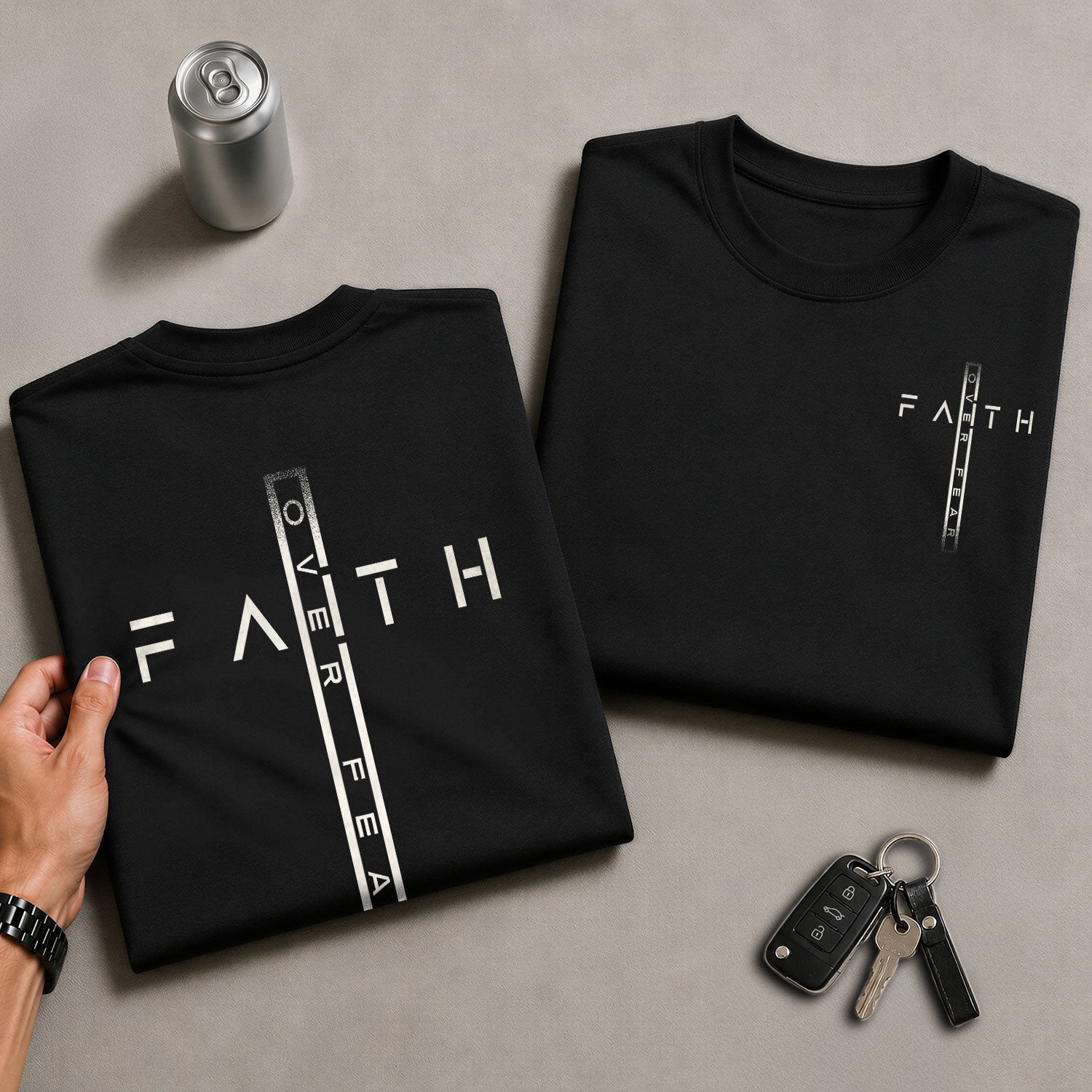 Faith Over Fear Bold Vertical Cross Statement - Christian Shirts for Men, Faith Based Christian Tee Shirts - Rust Field Wear