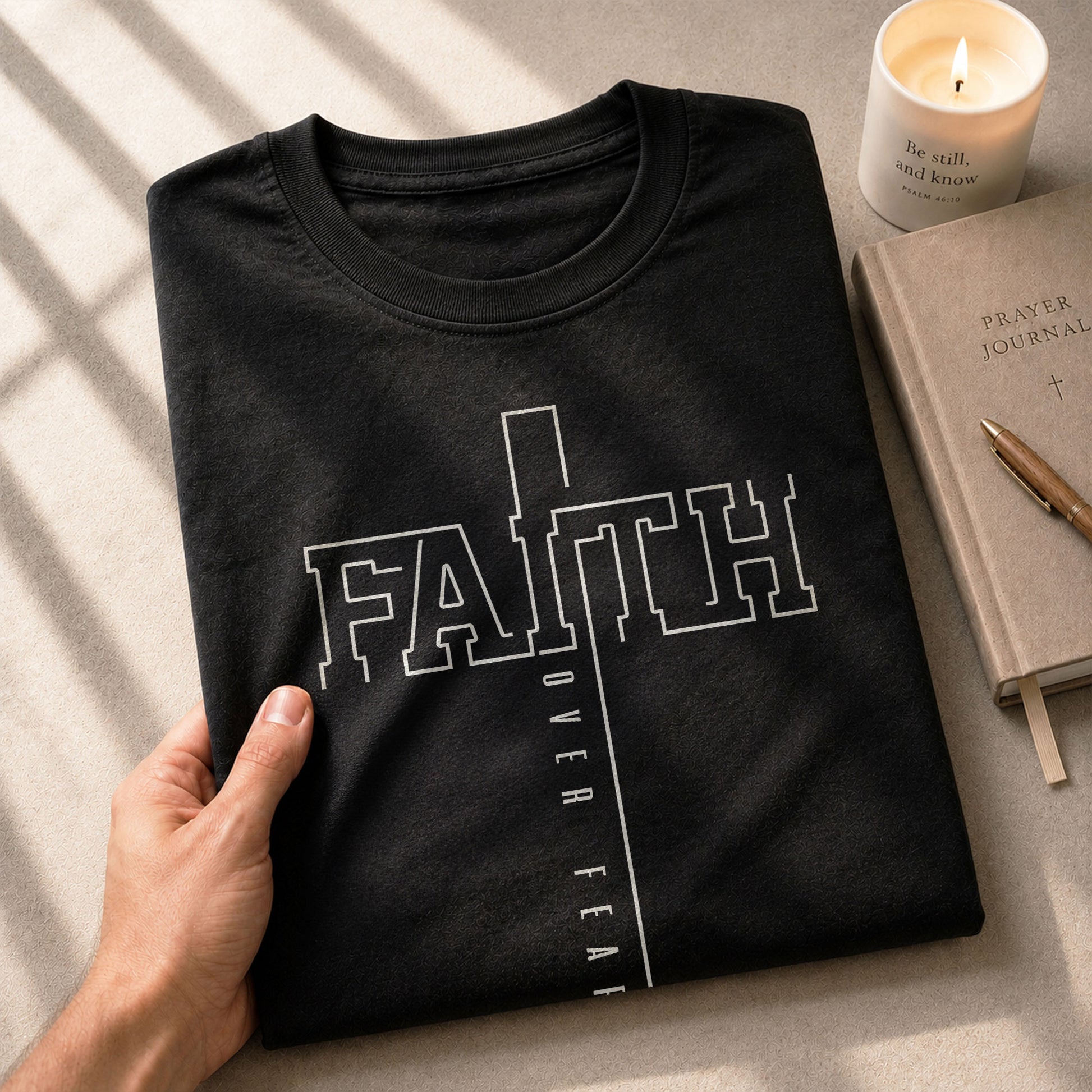 Christian Shirts for Men - Faith Over Fear Bold Cross Typography, Christian Tee Shirts - Rust Field Wear