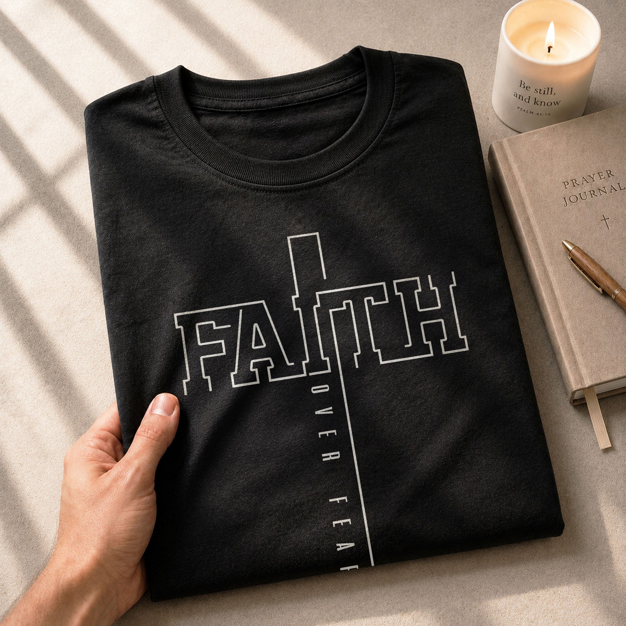 Christian Shirts for Men - Faith Over Fear Bold Cross Typography, Christian Tee Shirts - Rust Field Wear