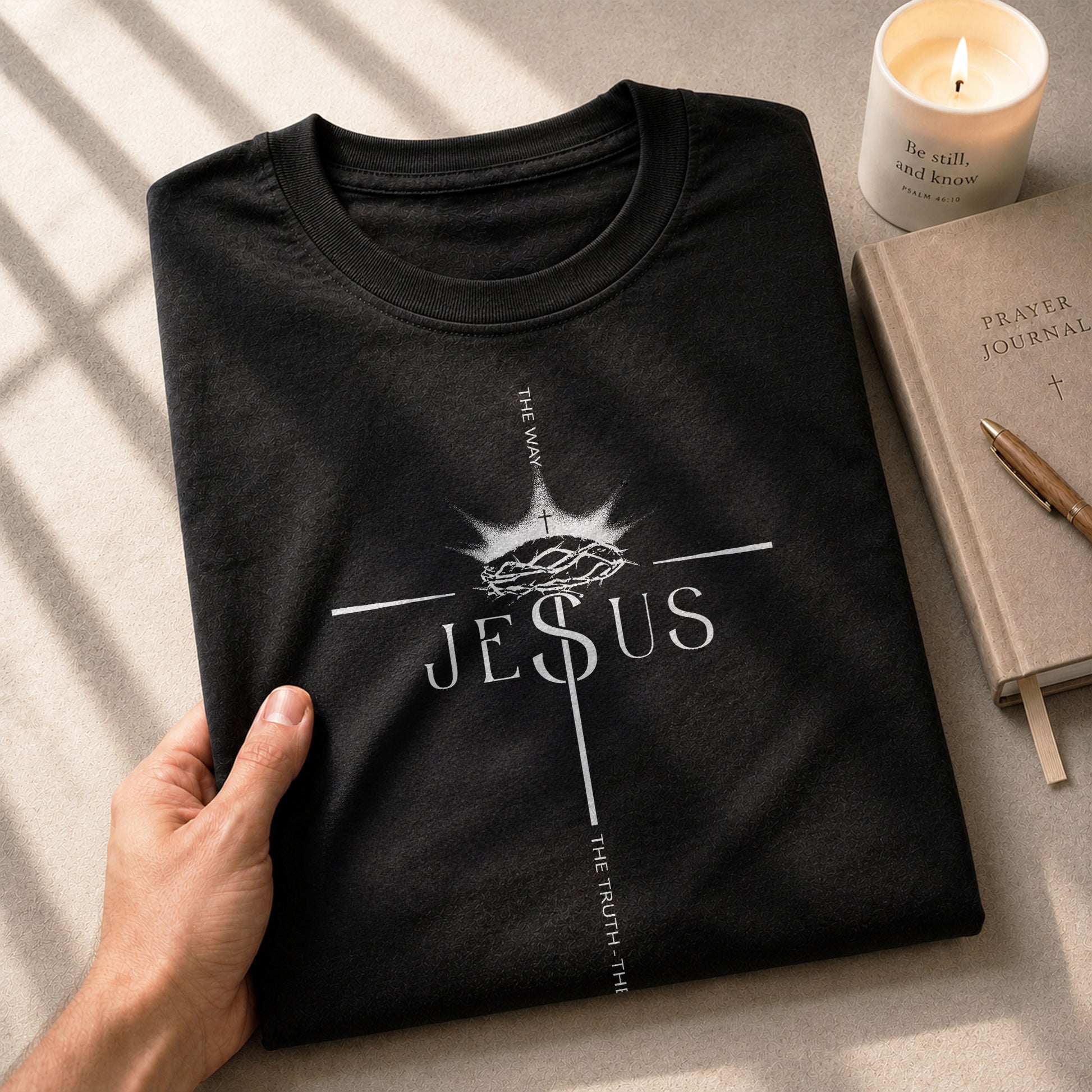 Christian Shirts for Men, Jesus Crown of Thorns Cross The Way, The Truth, The Life - Christian Tee Shirts - Rust Field Wear