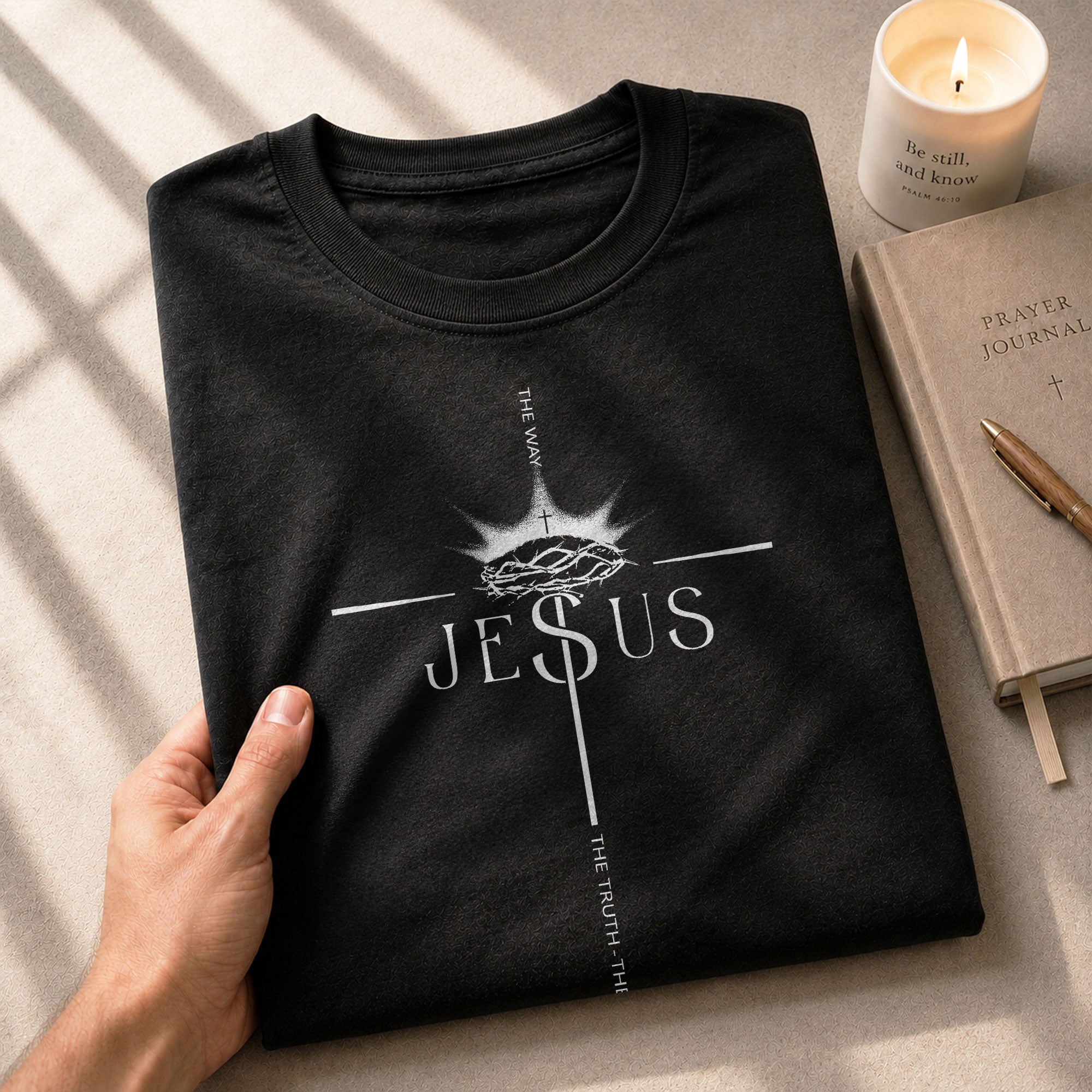 Christian Shirts for Men, Jesus Crown of Thorns Cross The Way, The Truth, The Life - Christian Tee Shirts - Rust Field Wear