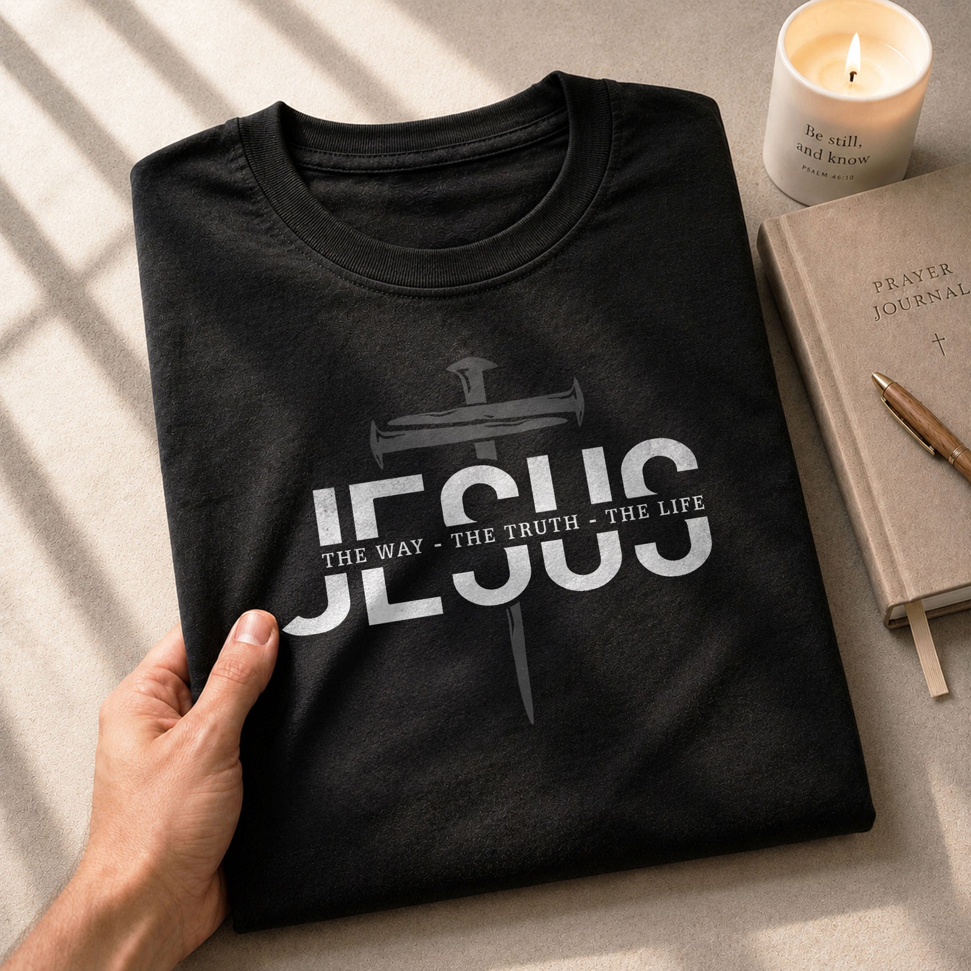 Jesus The Way The Truth The Life Christian Cross Nail Design, Christian Tee Shirts - Faith Shirts for Men - Rust Field Wear