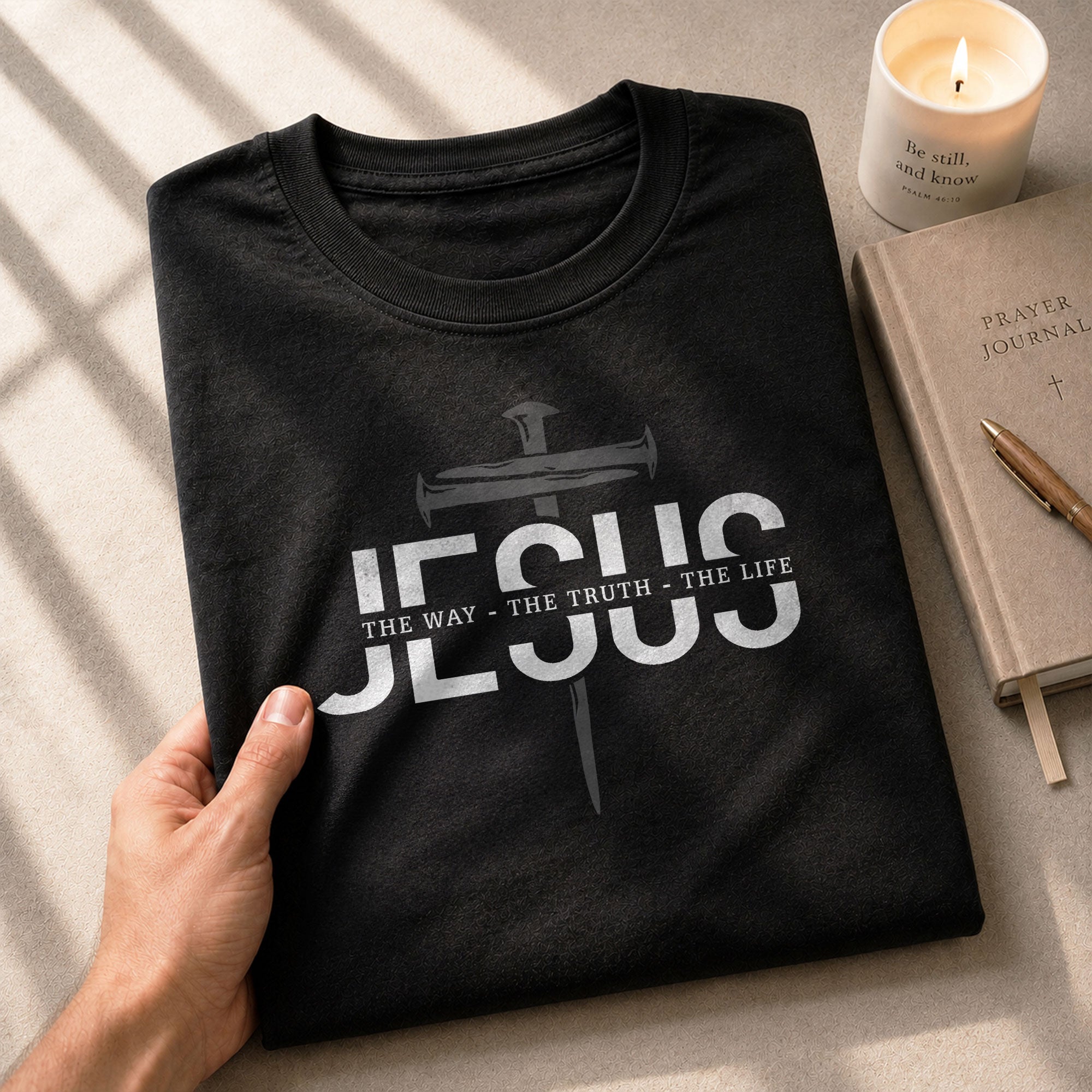 Jesus The Way The Truth The Life Christian Cross Nail Design, Christian Tee Shirts - Faith Shirts for Men - Rust Field Wear
