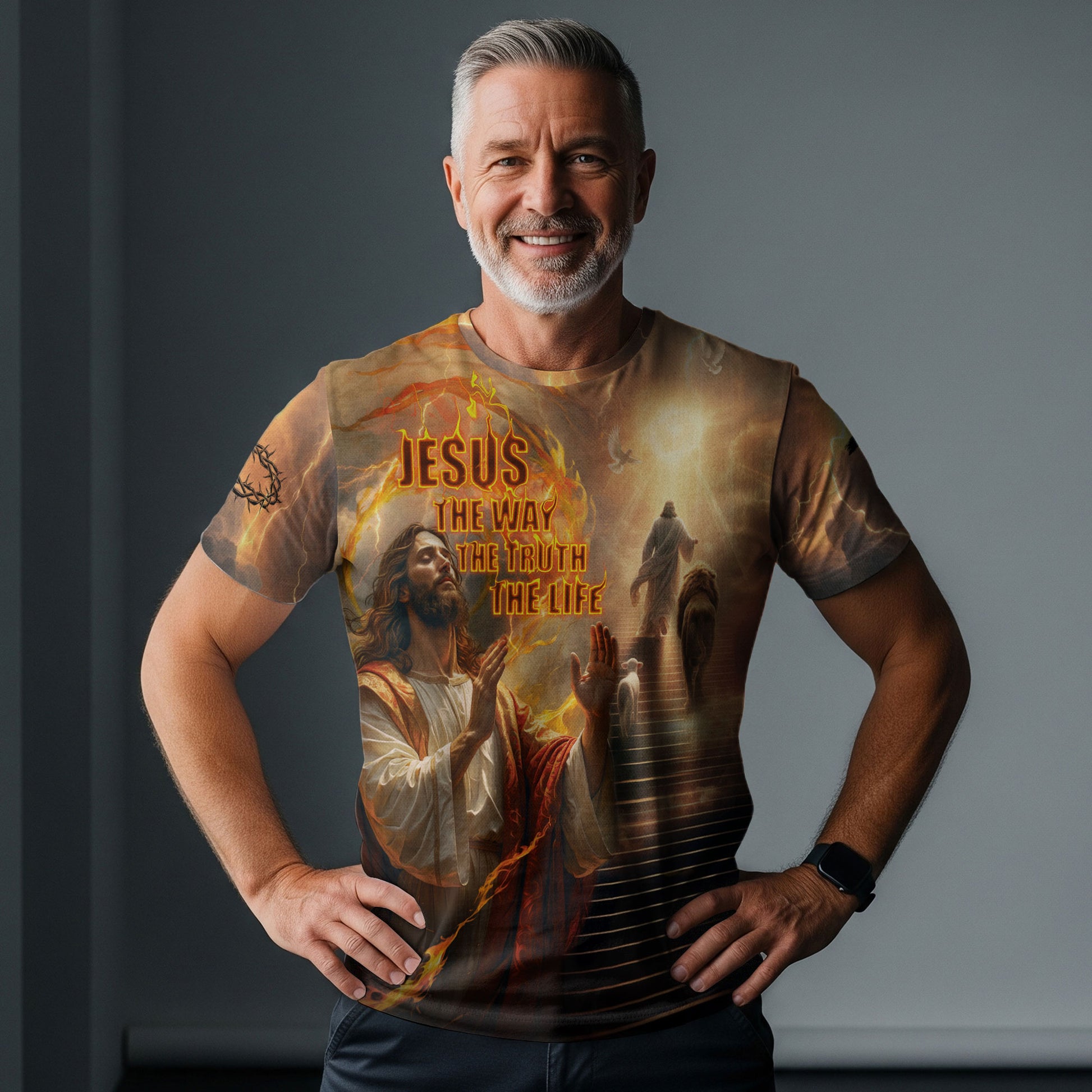 Freedom Shirts for Men, Jesus The Way The Truth The Life Lion and Lamb Fire - Christian Tee Shirts, RustField Co - Rust Field Wear