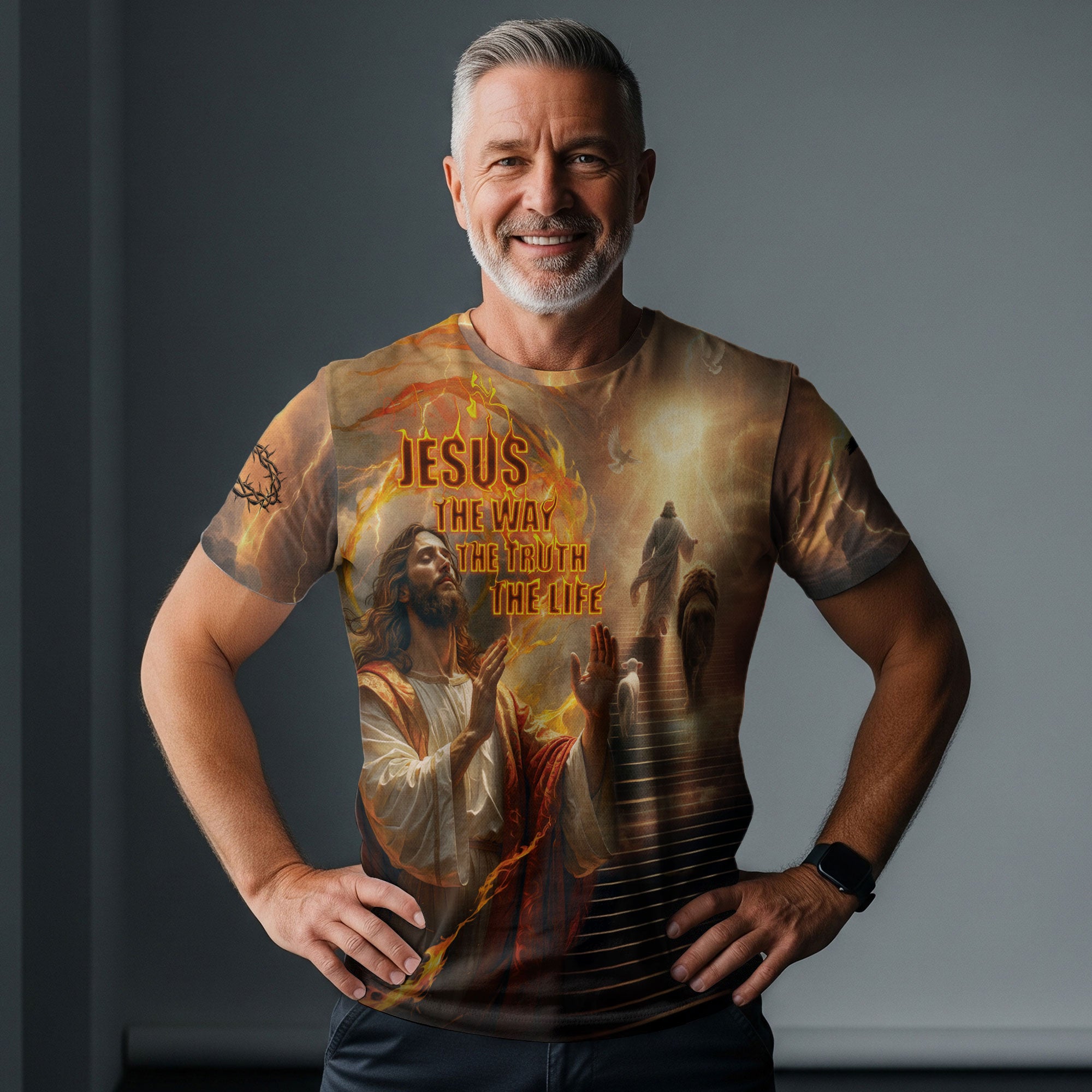 Freedom Shirts for Men, Jesus The Way The Truth The Life Lion and Lamb Fire - Christian Tee Shirts, RustField Co - Rust Field Wear