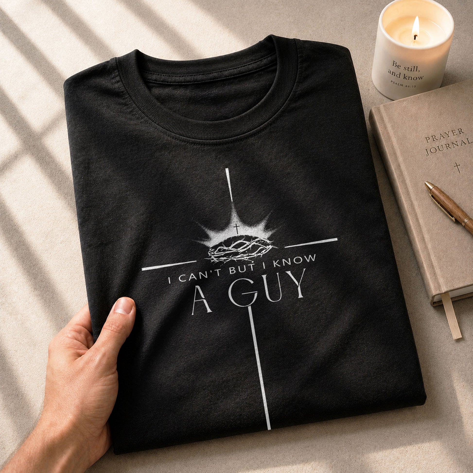 Christian Tee Shirts, I Can’t But I Know A Guy Crown of Thorns Cross - Christian Shirts for Men - Rust Field Wear