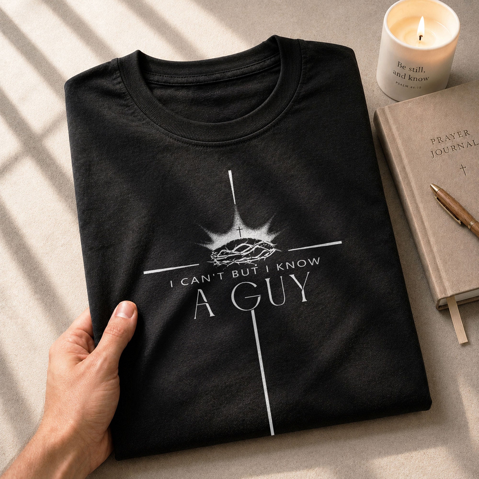 Christian Tee Shirts, I Can’t But I Know A Guy Crown of Thorns Cross - Christian Shirts for Men - Rust Field Wear