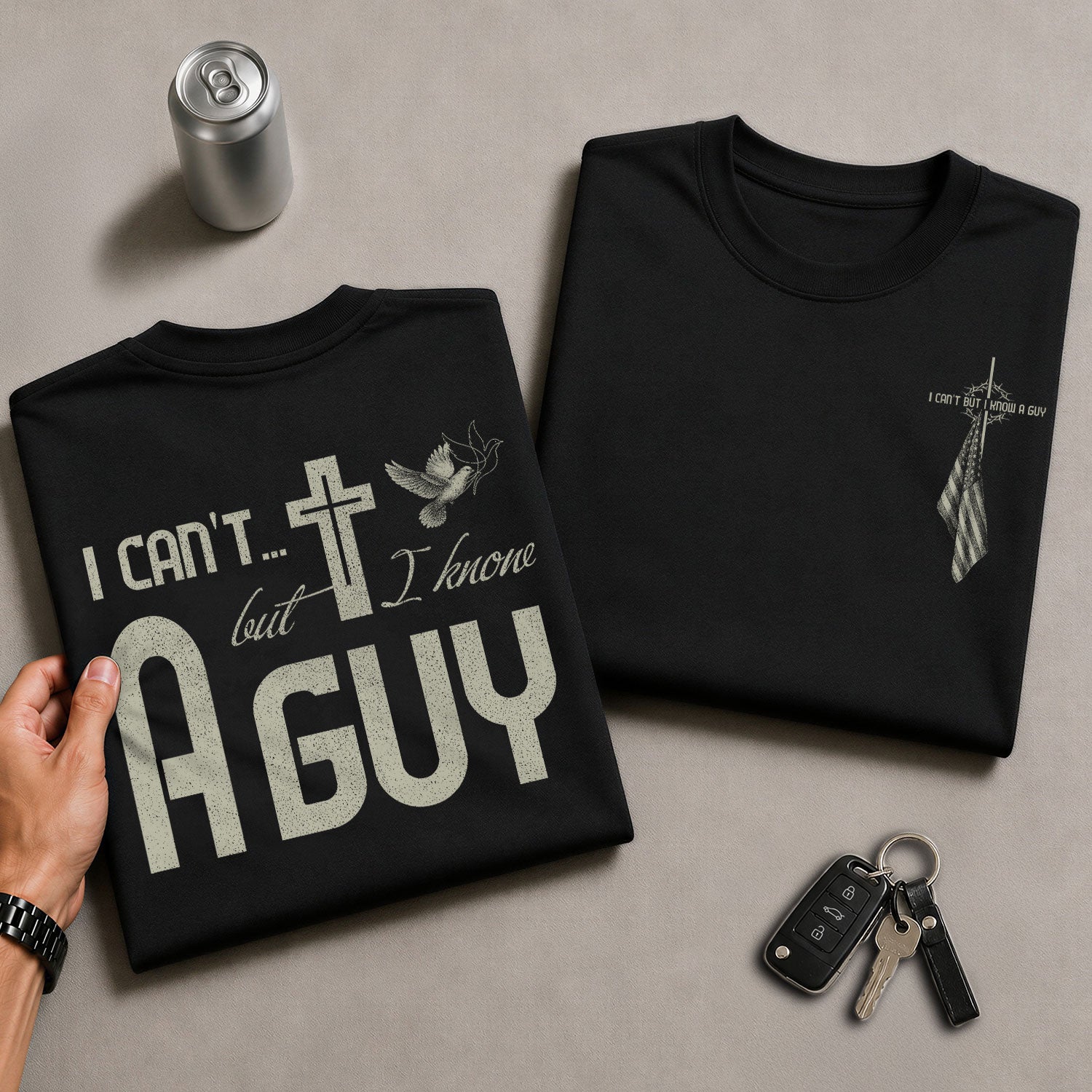 I Can’t But I Know A Guy Cross and Dove Christian - Christian Shirts for Men, Faith Based Christian Tee Shirts - Rust Field Wear