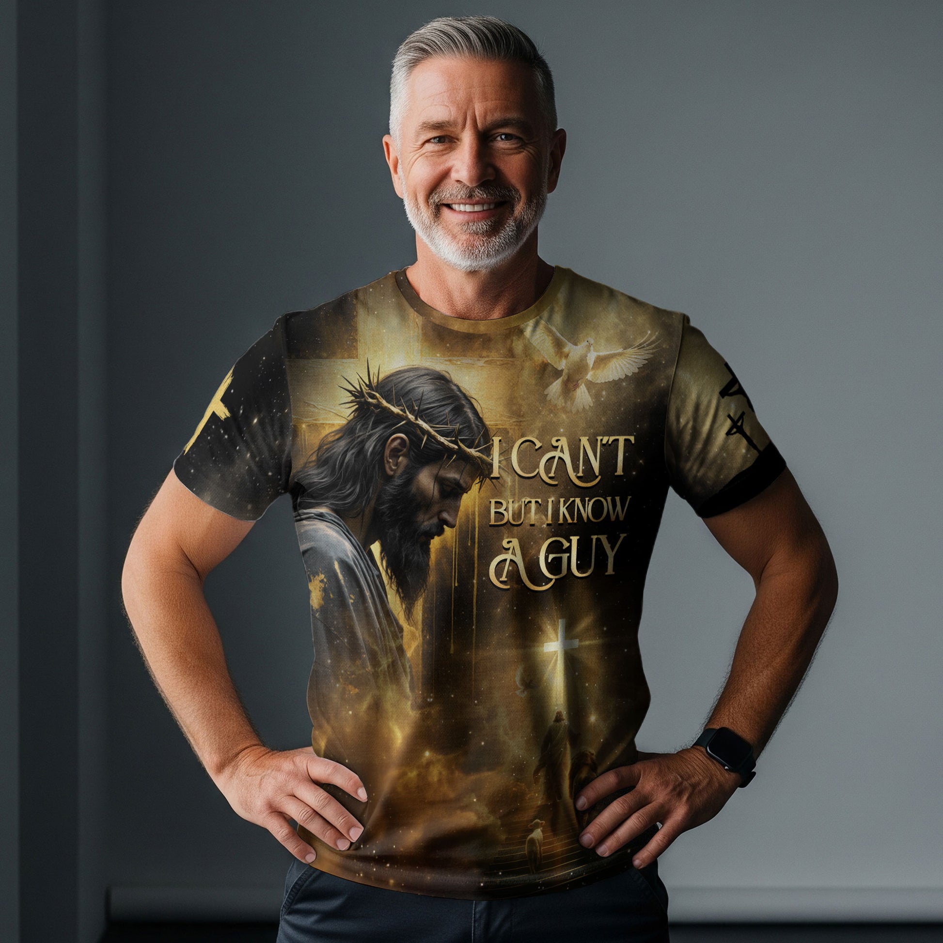 RustField Co Christian Tee Shirts - I Can't But I Know A Guy Jesus Lion Of Judah Crown Of Glory, Freedom Shirts for Men - Rust Field Wear