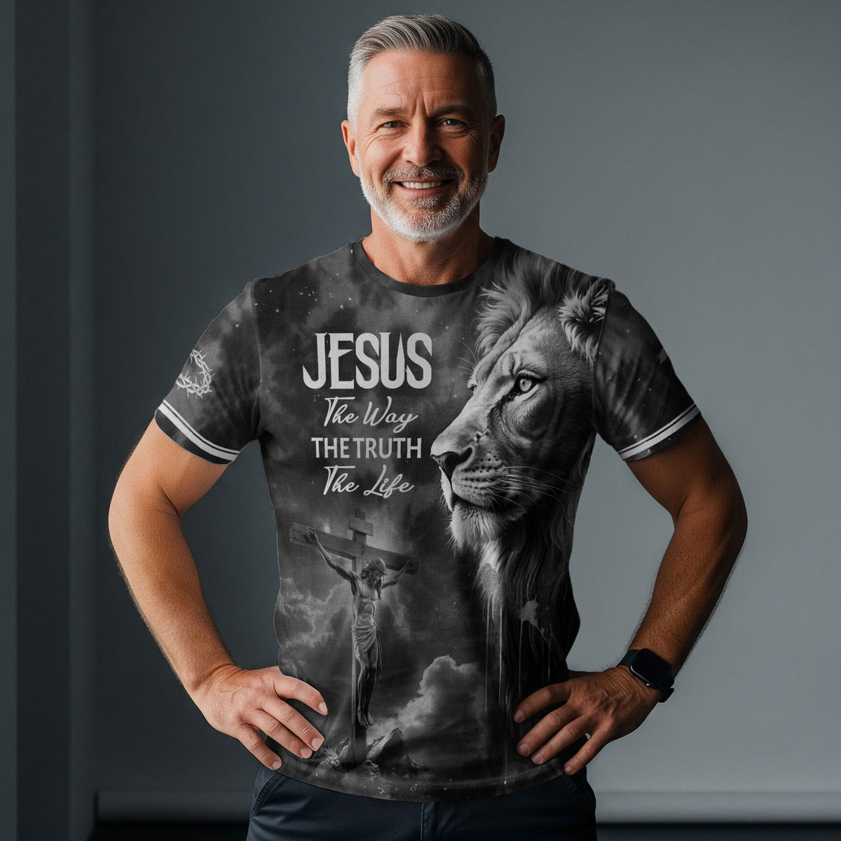 Christian Tee Shirts for Men - Jesus Lion Of Judah Cross Crown Of Thorns The Way The Truth The Life, RustField Co Freedom Shirts - Rust Field Wear