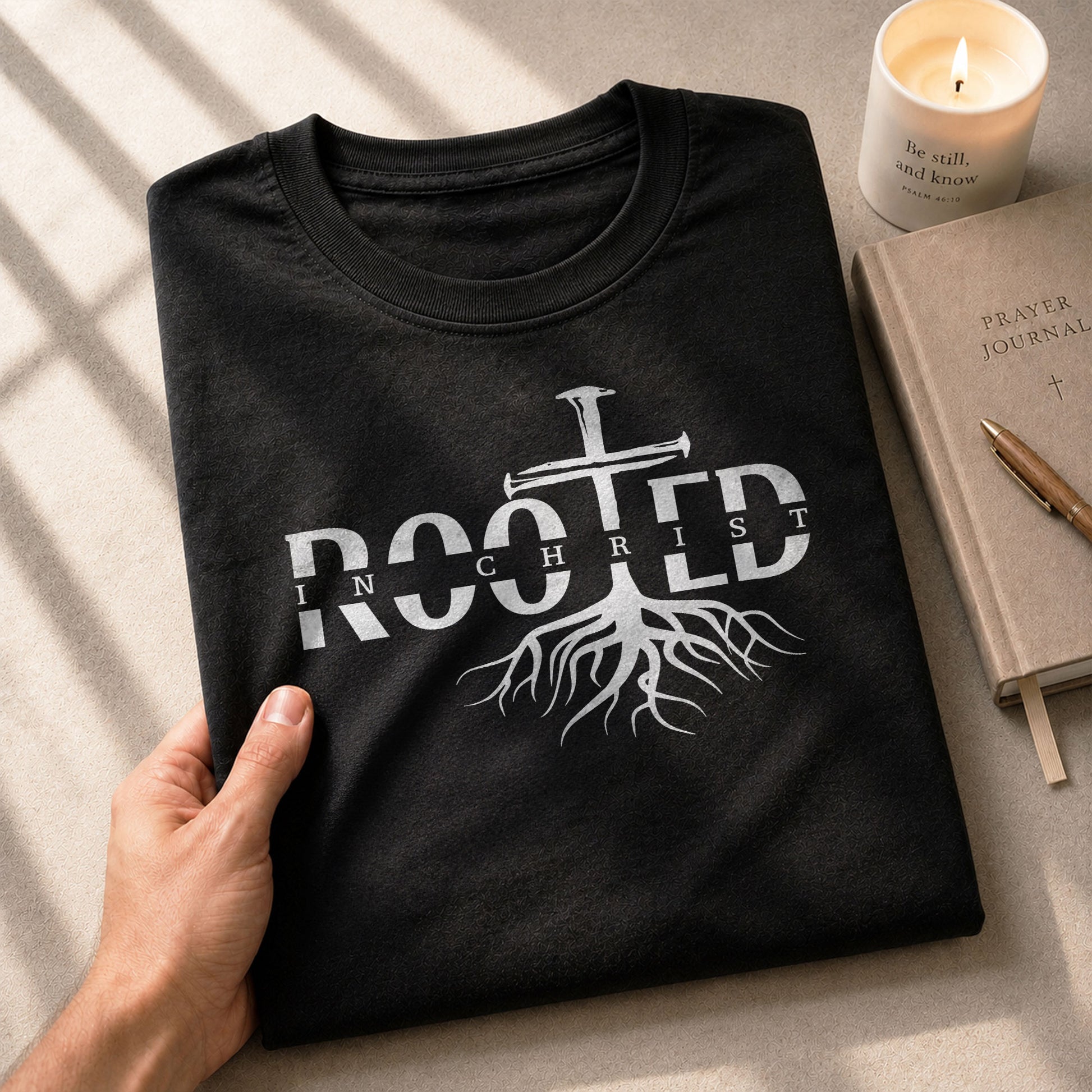 Rooted In Christ Cross Roots Christian, Christian Shirts for Men - Christian Tee Shirts - Rust Field Wear