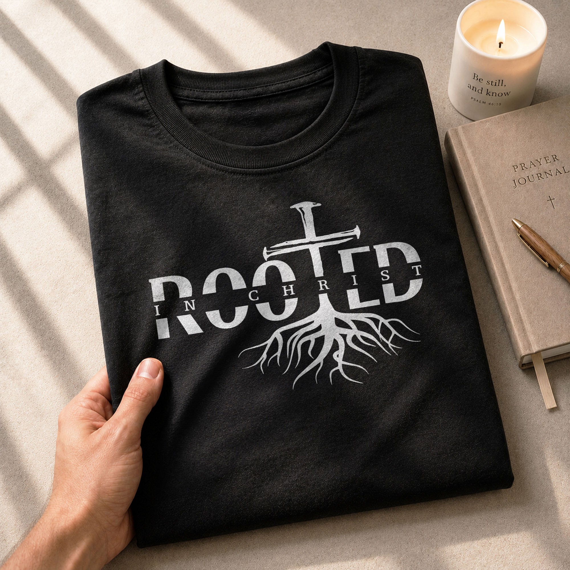 Rooted In Christ Cross Roots Christian, Christian Shirts for Men - Christian Tee Shirts - Rust Field Wear