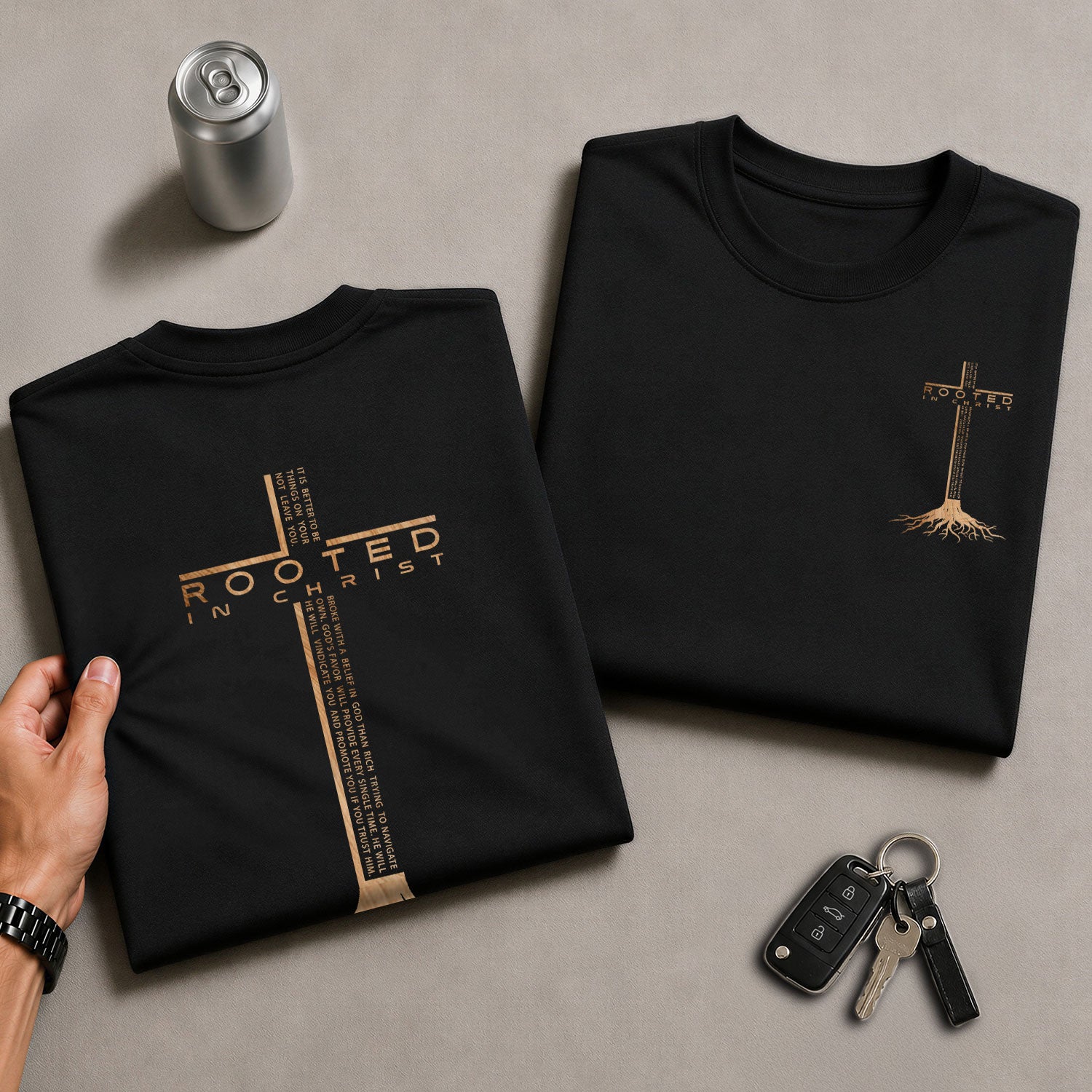 Rooted In Christ Scripture Cross Back Print Christian - Christian Tee Shirts, Christian Shirts for Men - Rust Field Wear