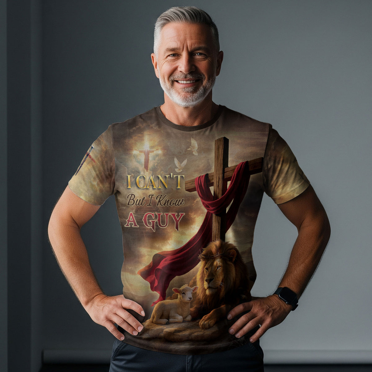 Freedom Shirts for Men, I Can't But I Know A Guy Jesus Lion Cross - Christian Tee Shirts, RustField Co - Rust Field Wear