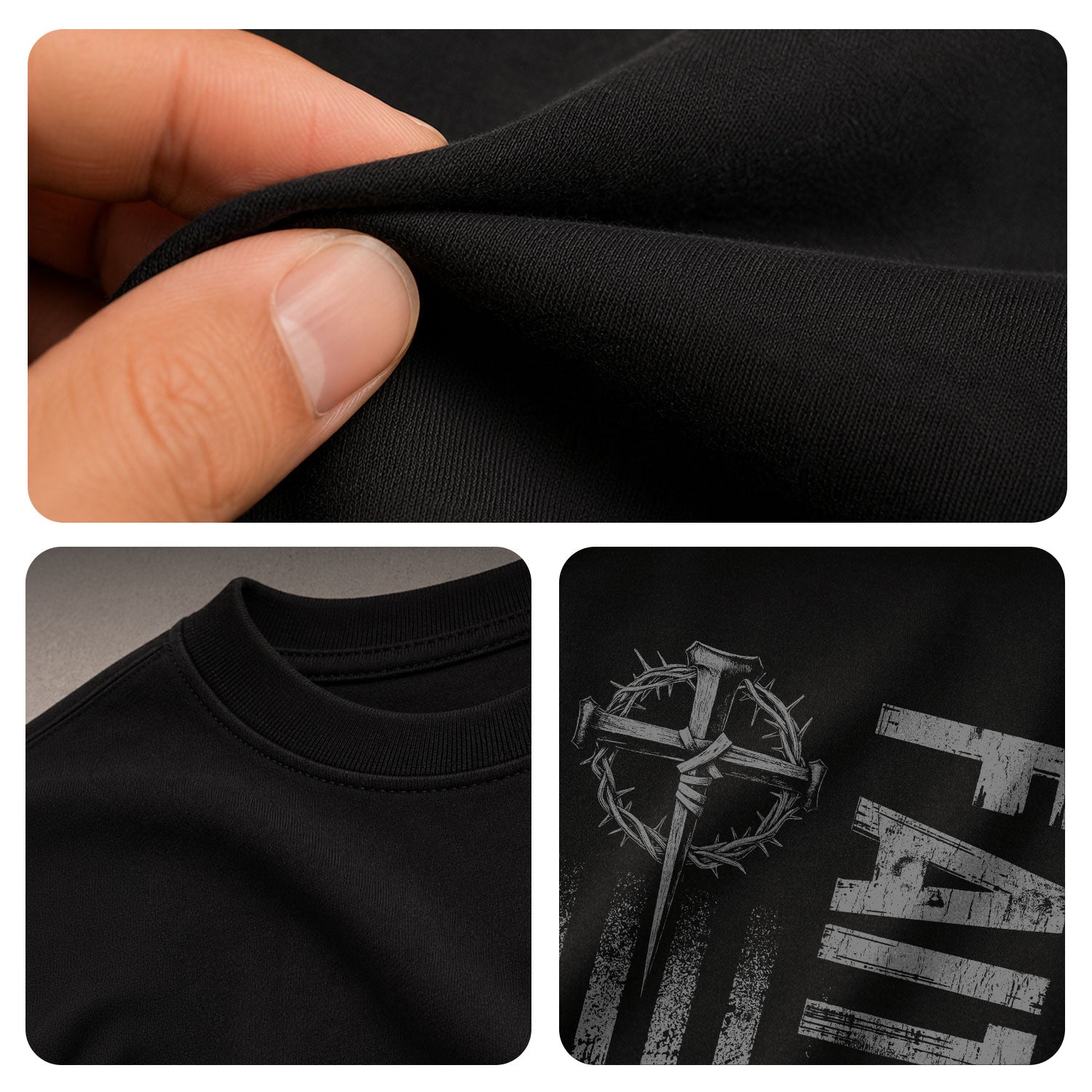 Christian Shirts for Men, Faith Over Fear Psalms 118:6 American Flag Cross Christian - Christian Tee Shirts - Rust Field Wear