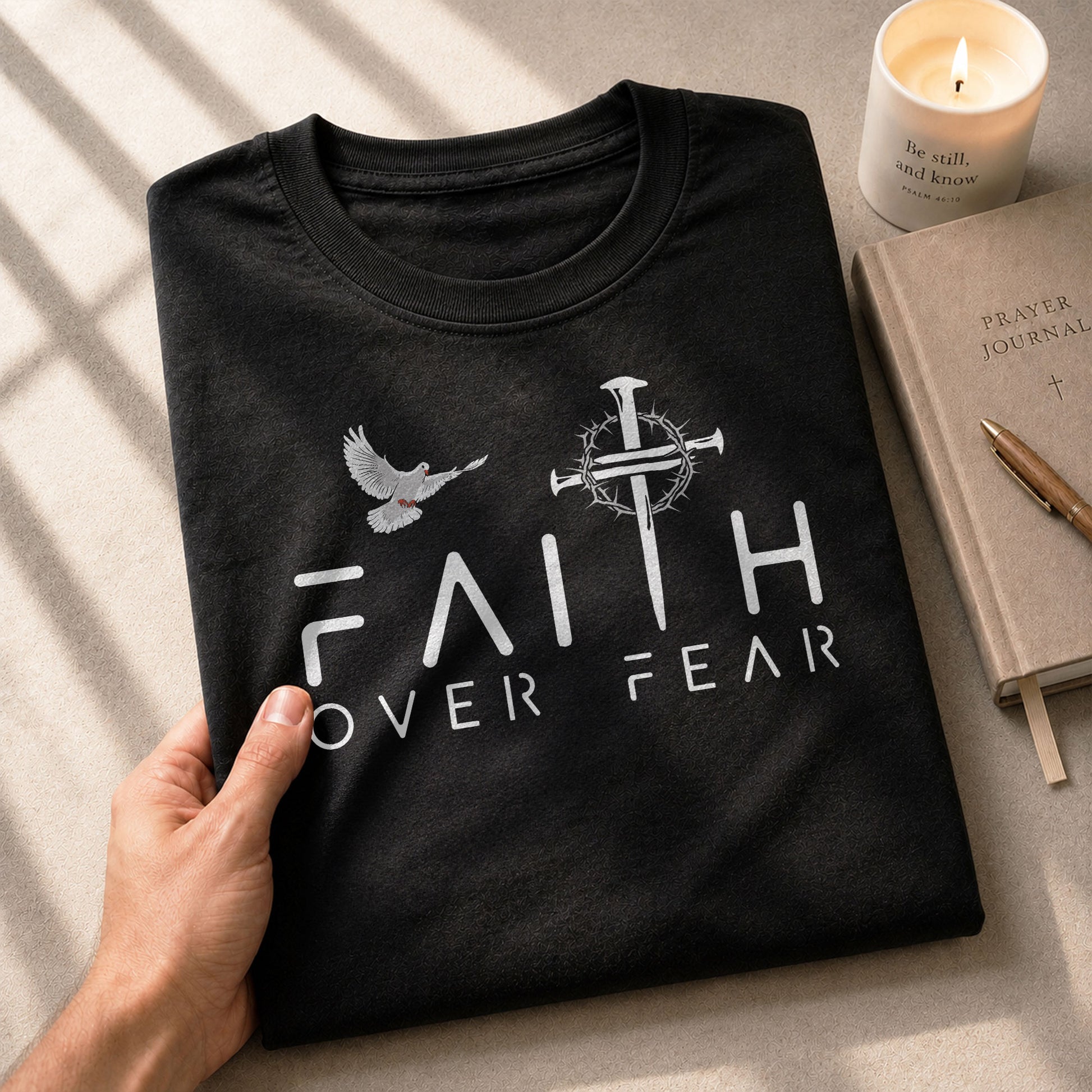Christian Shirts for Men - Faith Over Fear Dove and Nail Cross Christian, Christian Tee Shirts - Rust Field Wear
