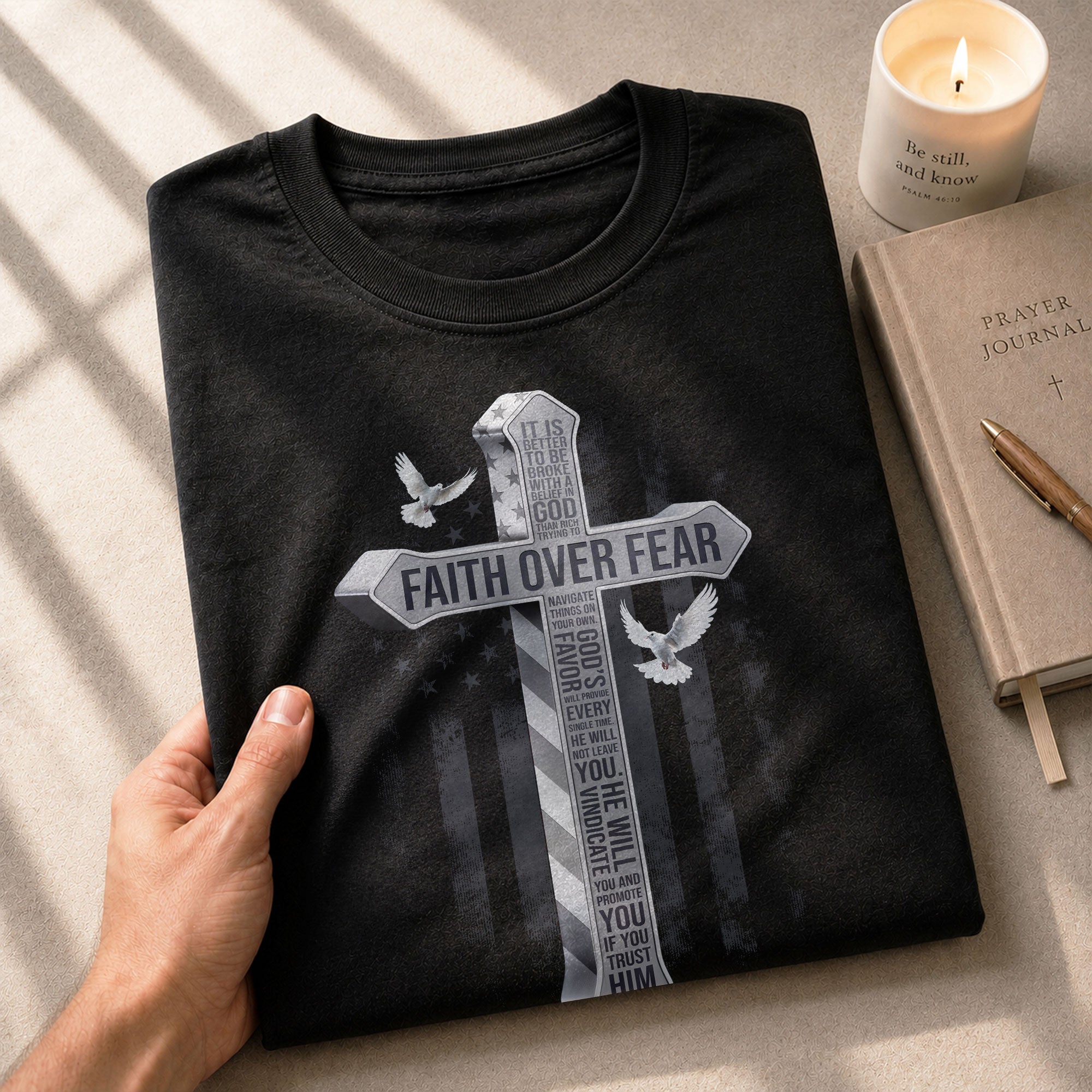Faith Over Fear American Flag Cross Dove Christian, Christian Shirts for Men - Christian Tee Shirts - Rust Field Wear