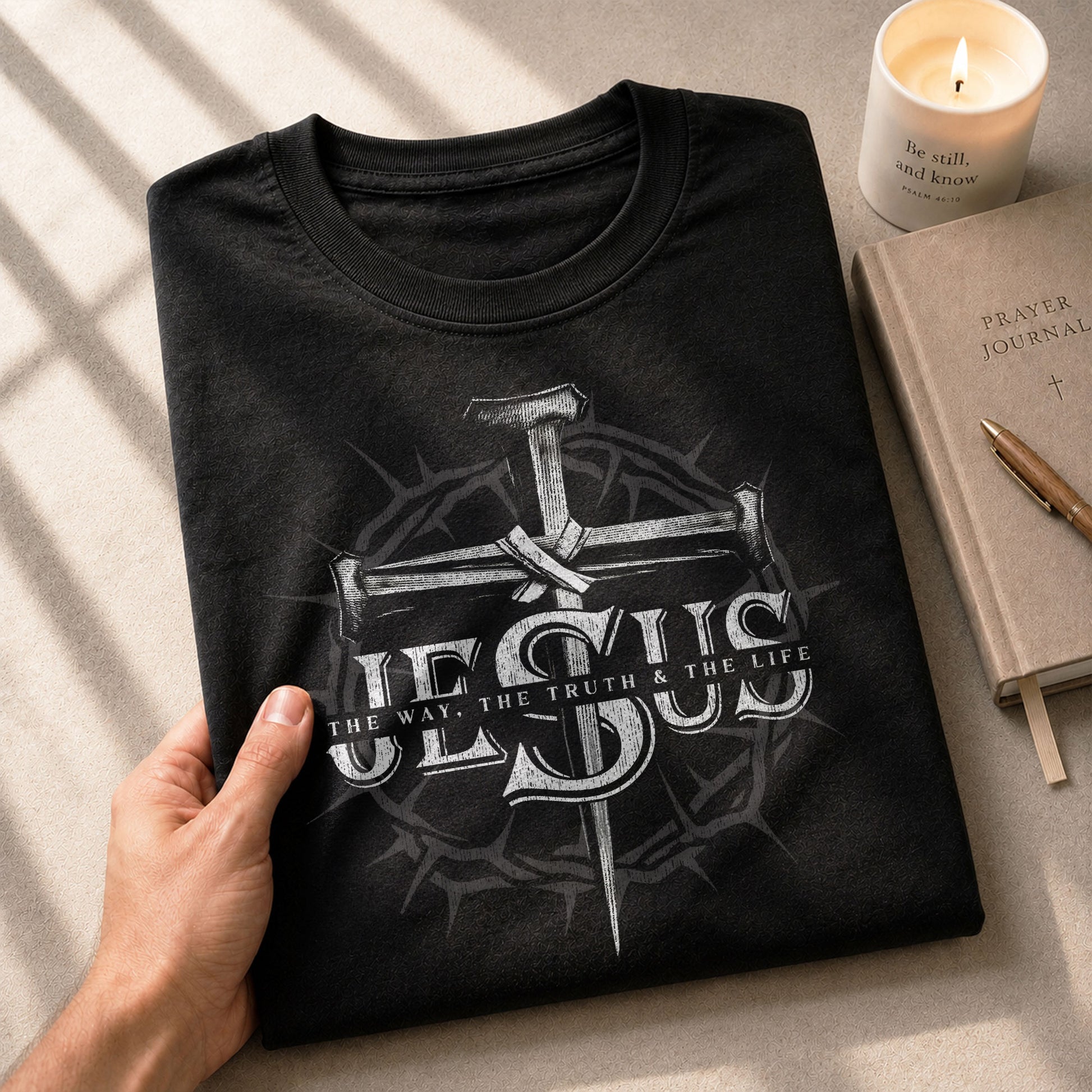 Jesus The Way The Truth The Life Nail Cross Crown Christian - Christian Shirts for Men, Faith Based Christian Tee Shirts - Rust Field Wear