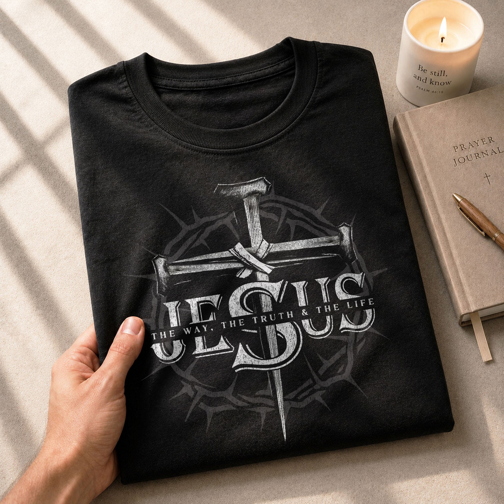 Jesus The Way The Truth The Life Nail Cross Crown Christian - Christian Shirts for Men, Faith Based Christian Tee Shirts - Rust Field Wear