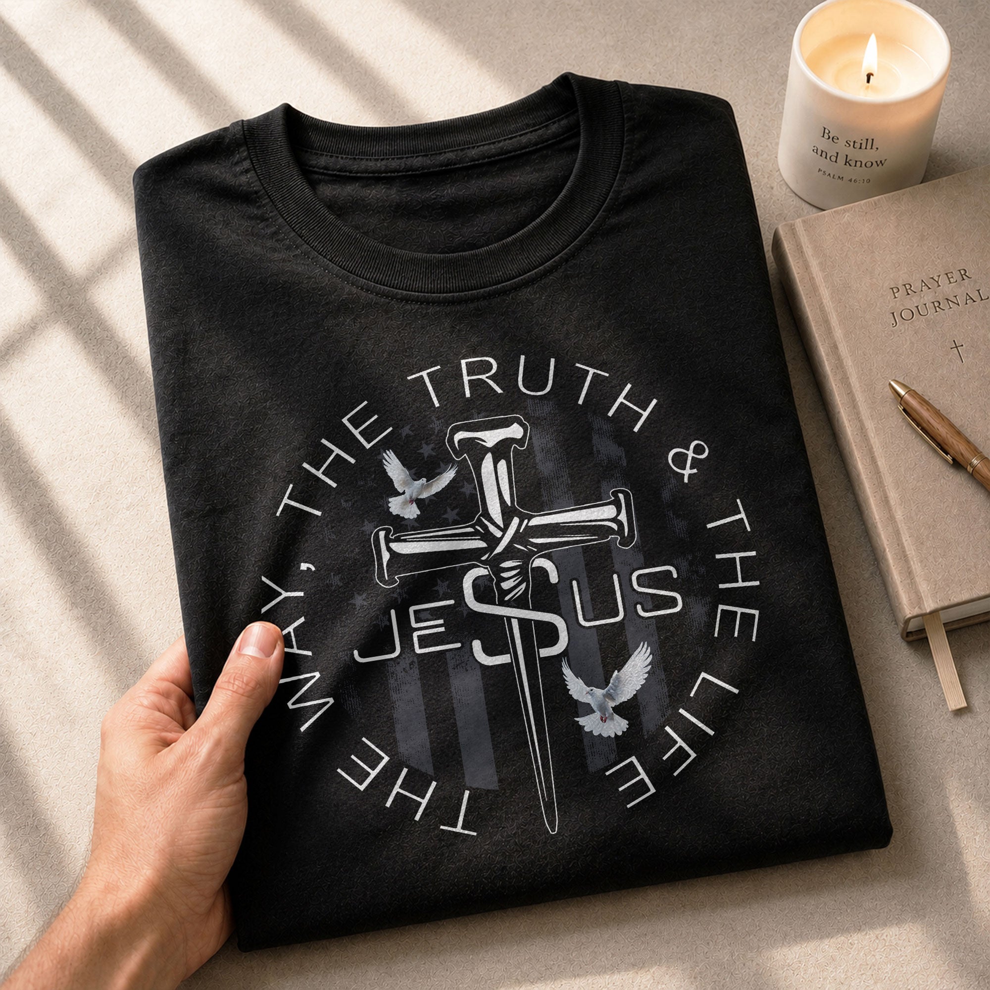 Christian Shirts for Men - Jesus The Way The Truth The Life Nail Cross Dove Christian, Christian Tee Shirts - Rust Field Wear